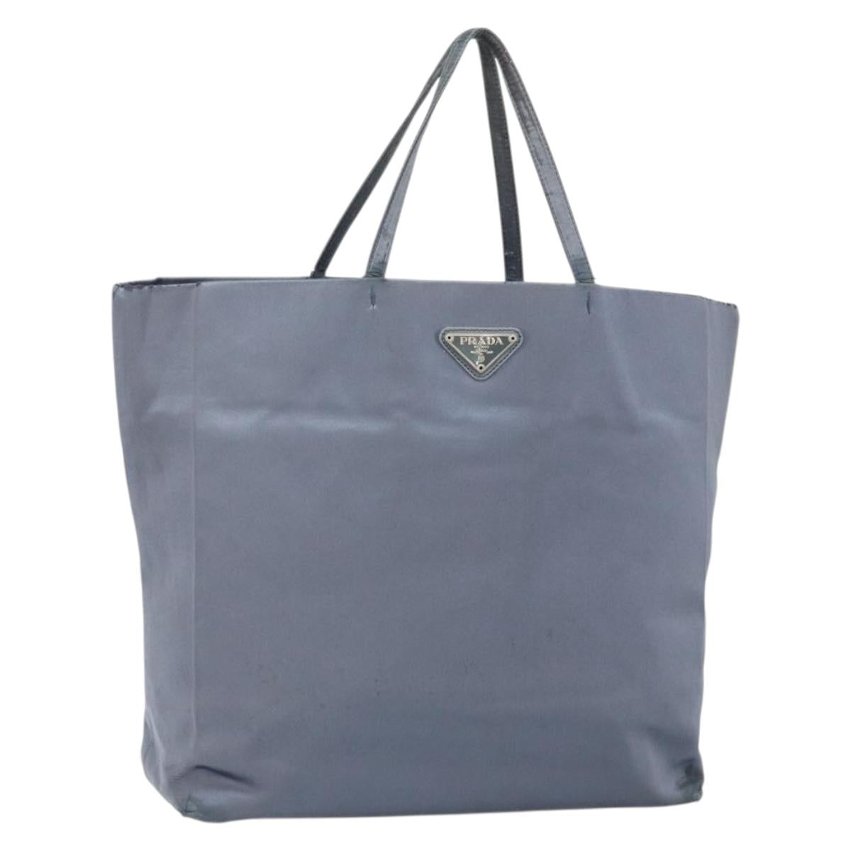 PRADA Tote Bag Satin Blue Silver Auth bs33255