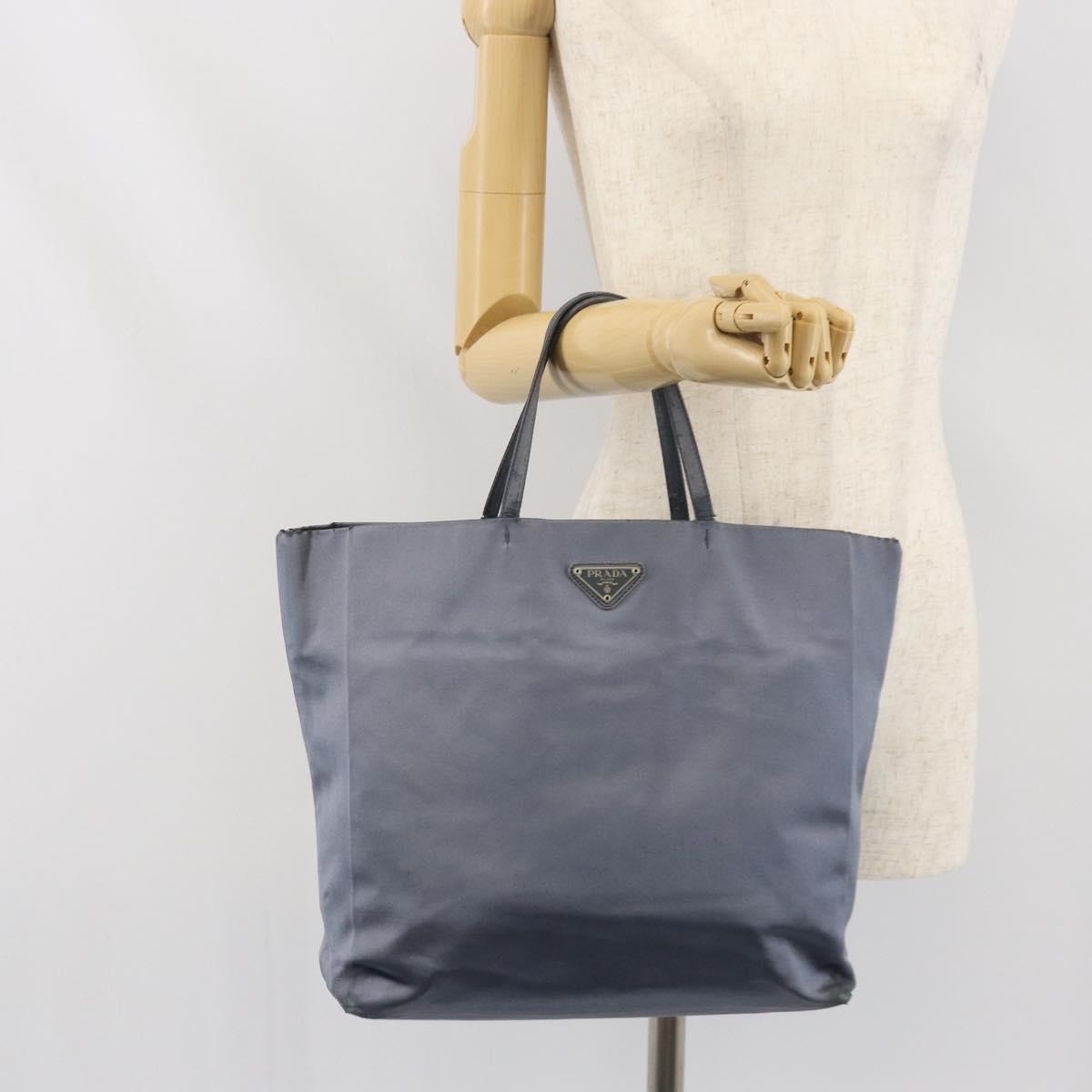 PRADA Tote Bag Satin Blue Silver Auth bs33255