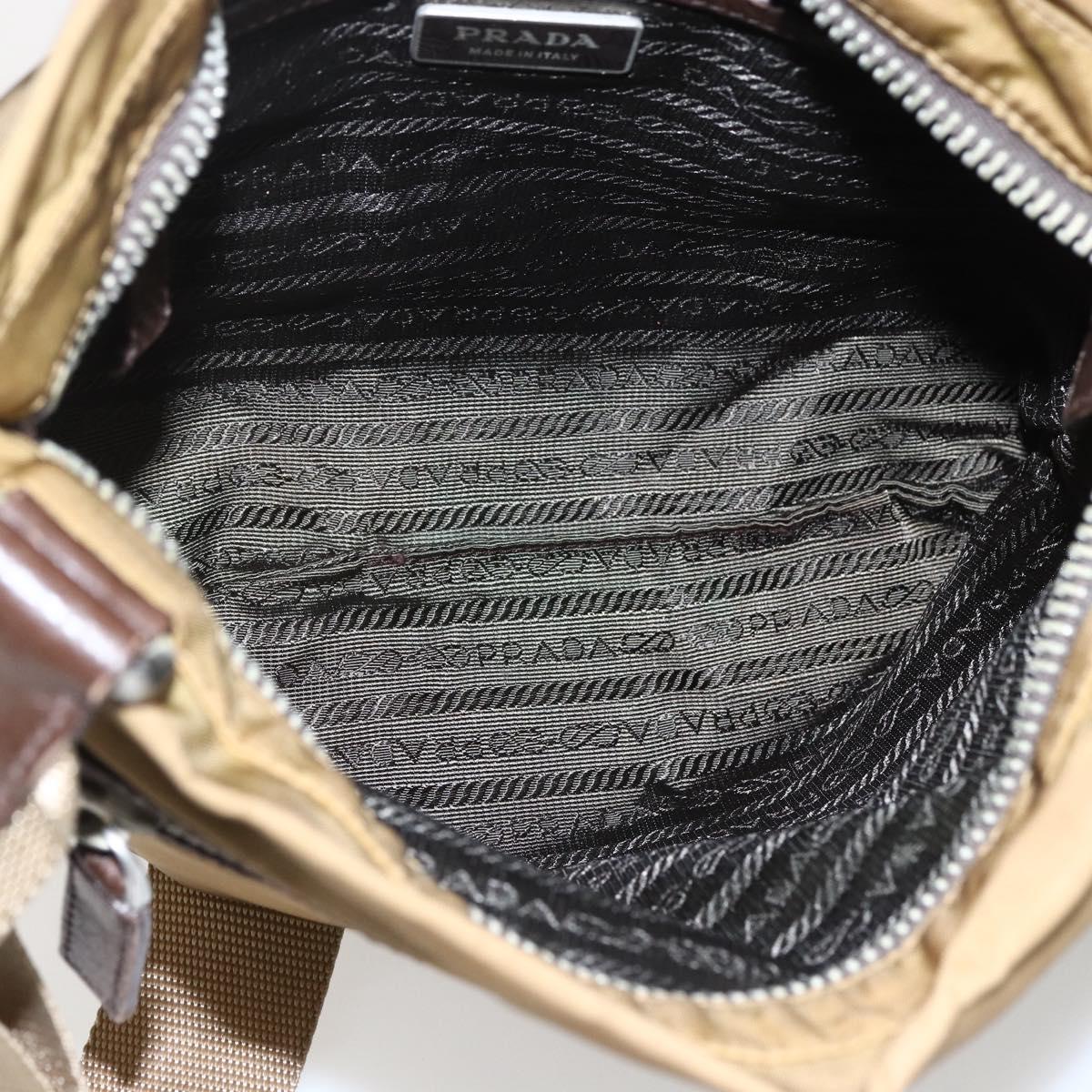 PRADA Shoulder Bag Nylon Beige Silver Auth bs33257