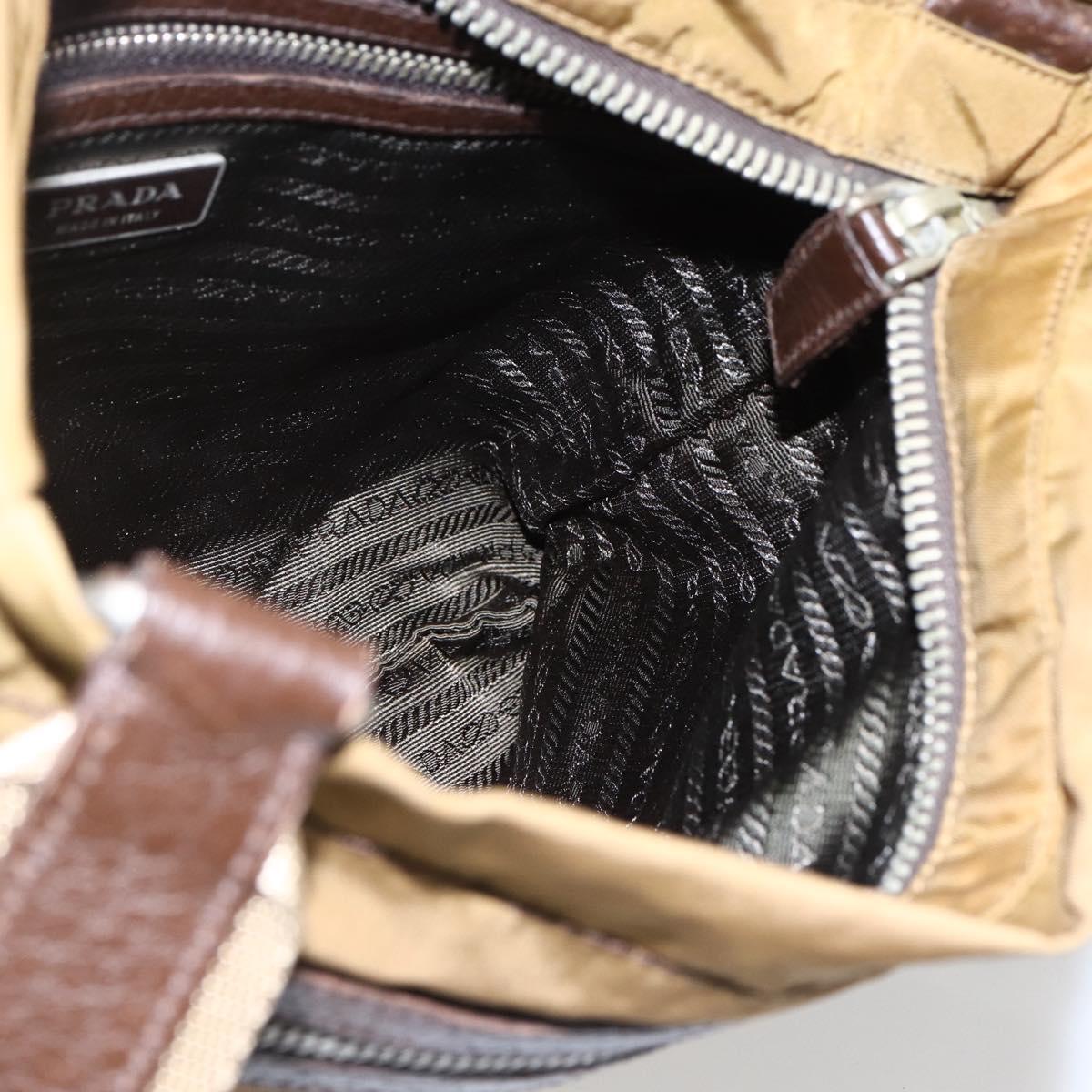 PRADA Shoulder Bag Nylon Beige Silver Auth bs33257