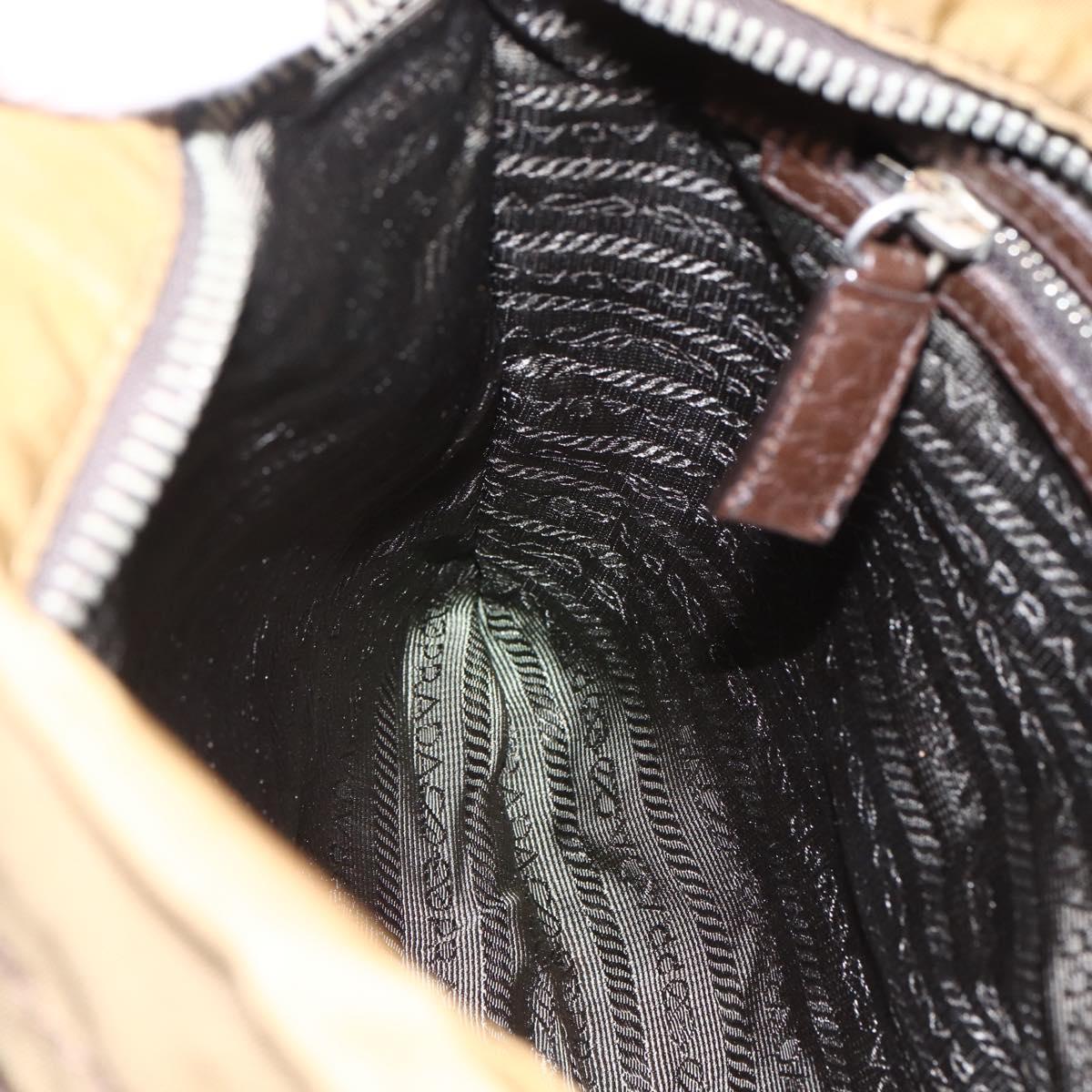 PRADA Shoulder Bag Nylon Beige Silver Auth bs33257
