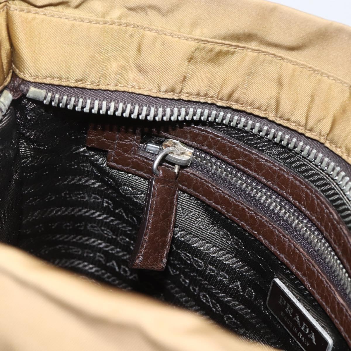 PRADA Shoulder Bag Nylon Beige Silver Auth bs33257