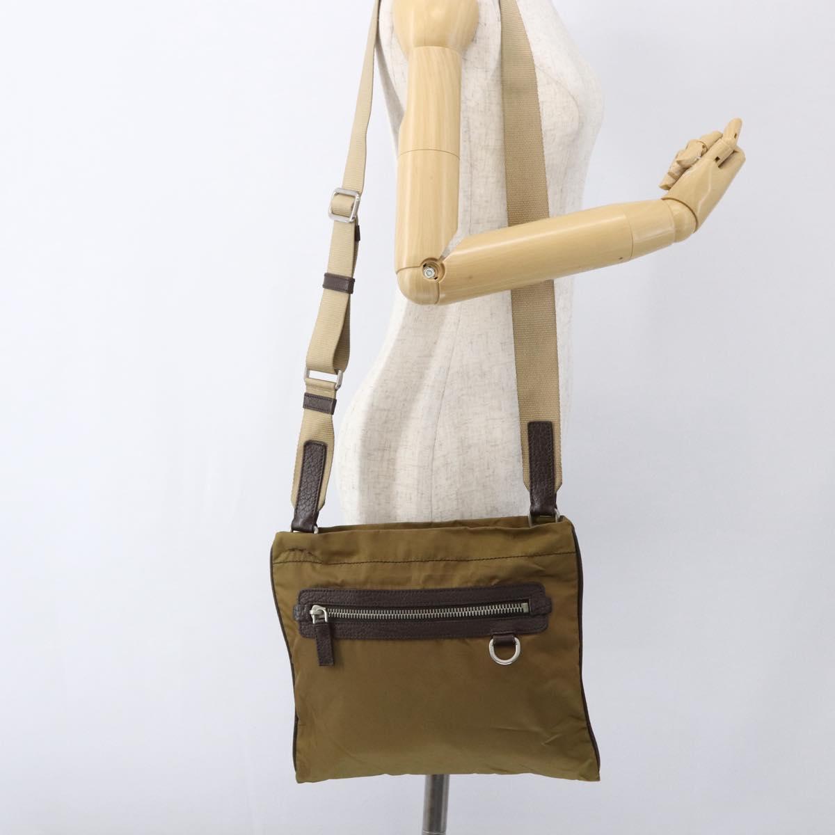 PRADA Shoulder Bag Nylon Beige Silver Auth bs33257