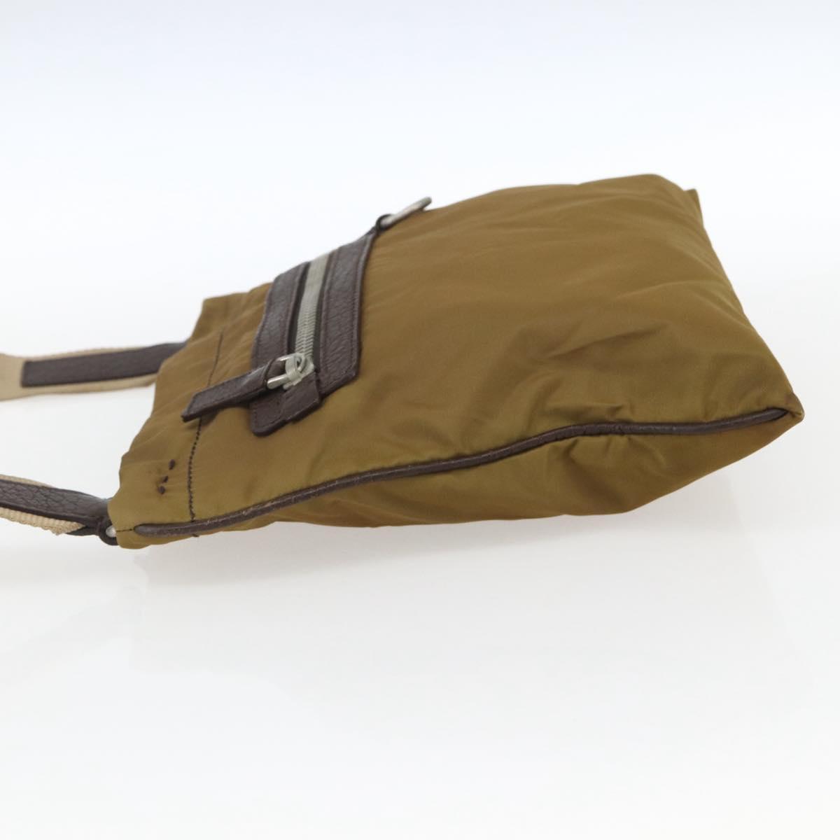PRADA Shoulder Bag Nylon Beige Silver Auth bs33257