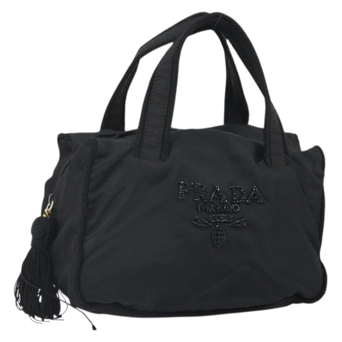 PRADA Hand Bag Nylon Black Gold Auth bs33258
