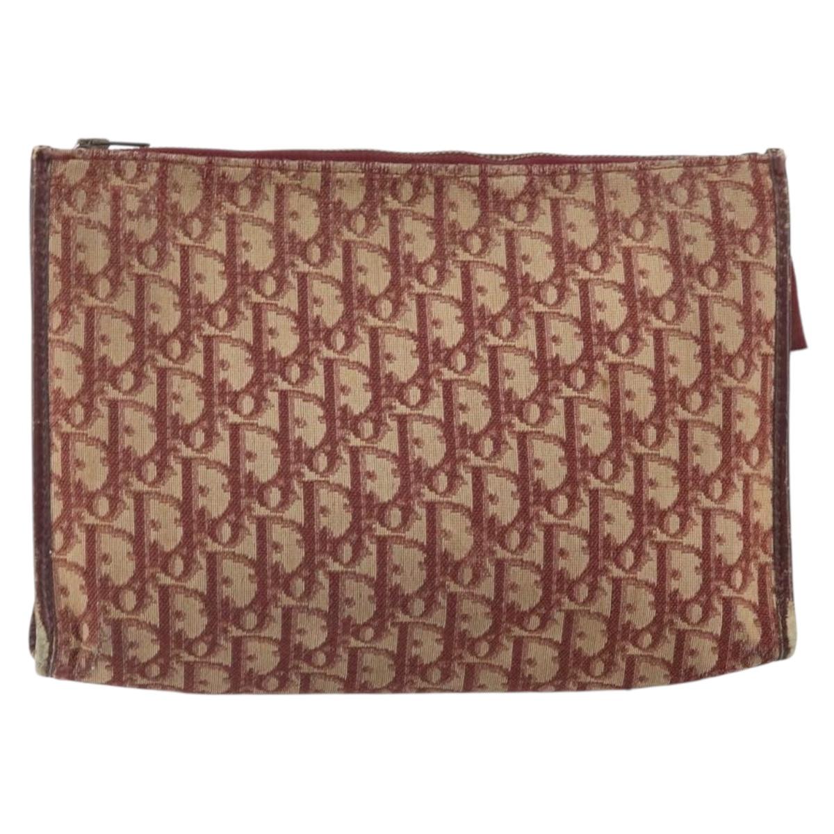 Christian Dior Trotter Canvas Clutch Bag Red Auth bs33268