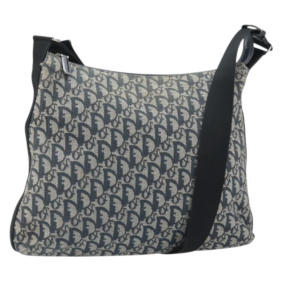 Christian Dior Trotter Canvas Shoulder Bag Navy Silver Auth bs33269