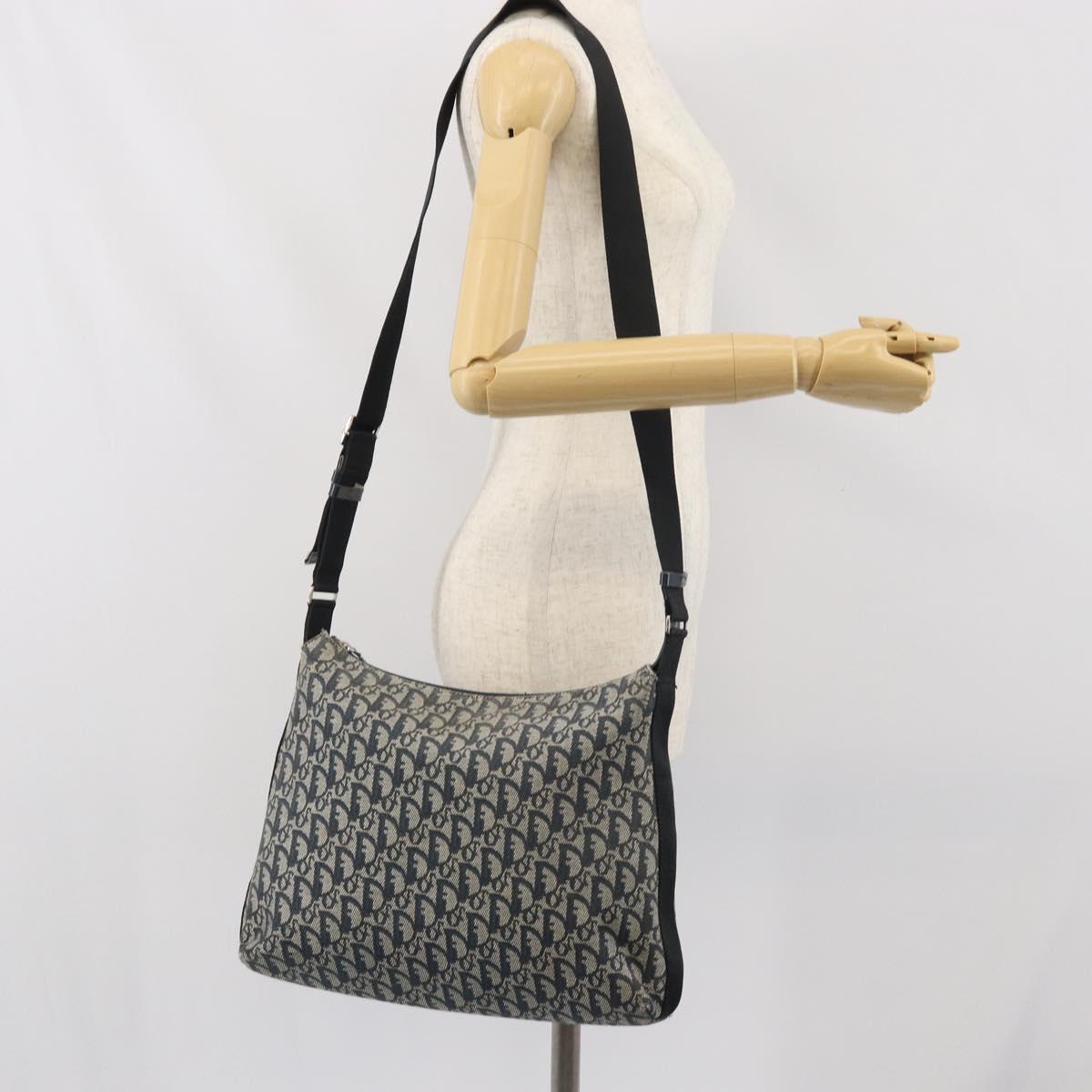 Christian Dior Trotter Canvas Shoulder Bag Navy Silver Auth bs33269