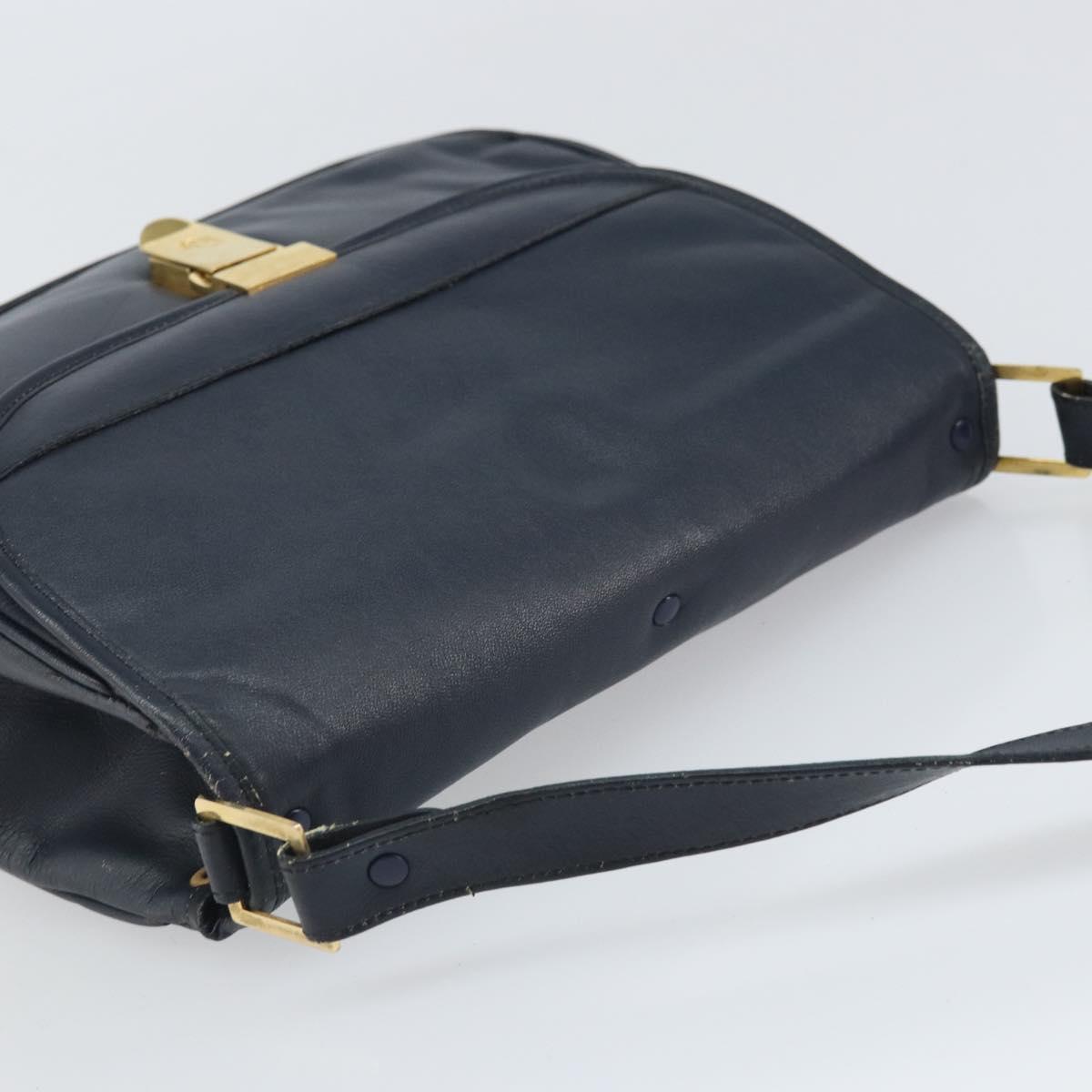 Christian Dior Shoulder Bag Leather Navy Gold Auth bs33272