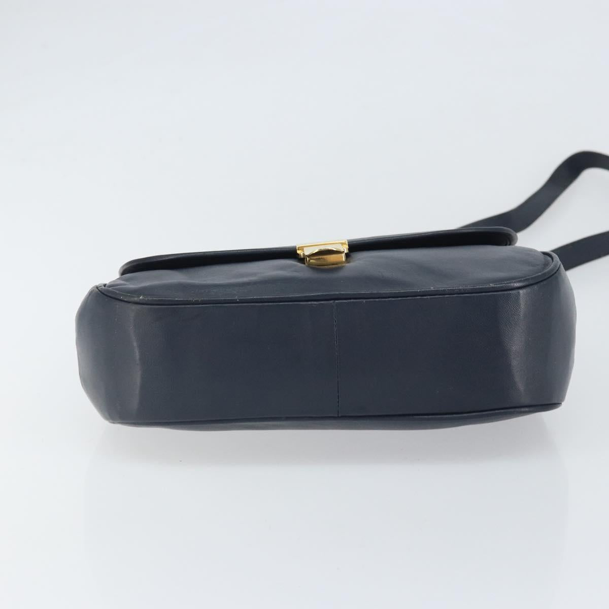 Christian Dior Shoulder Bag Leather Navy Gold Auth bs33272