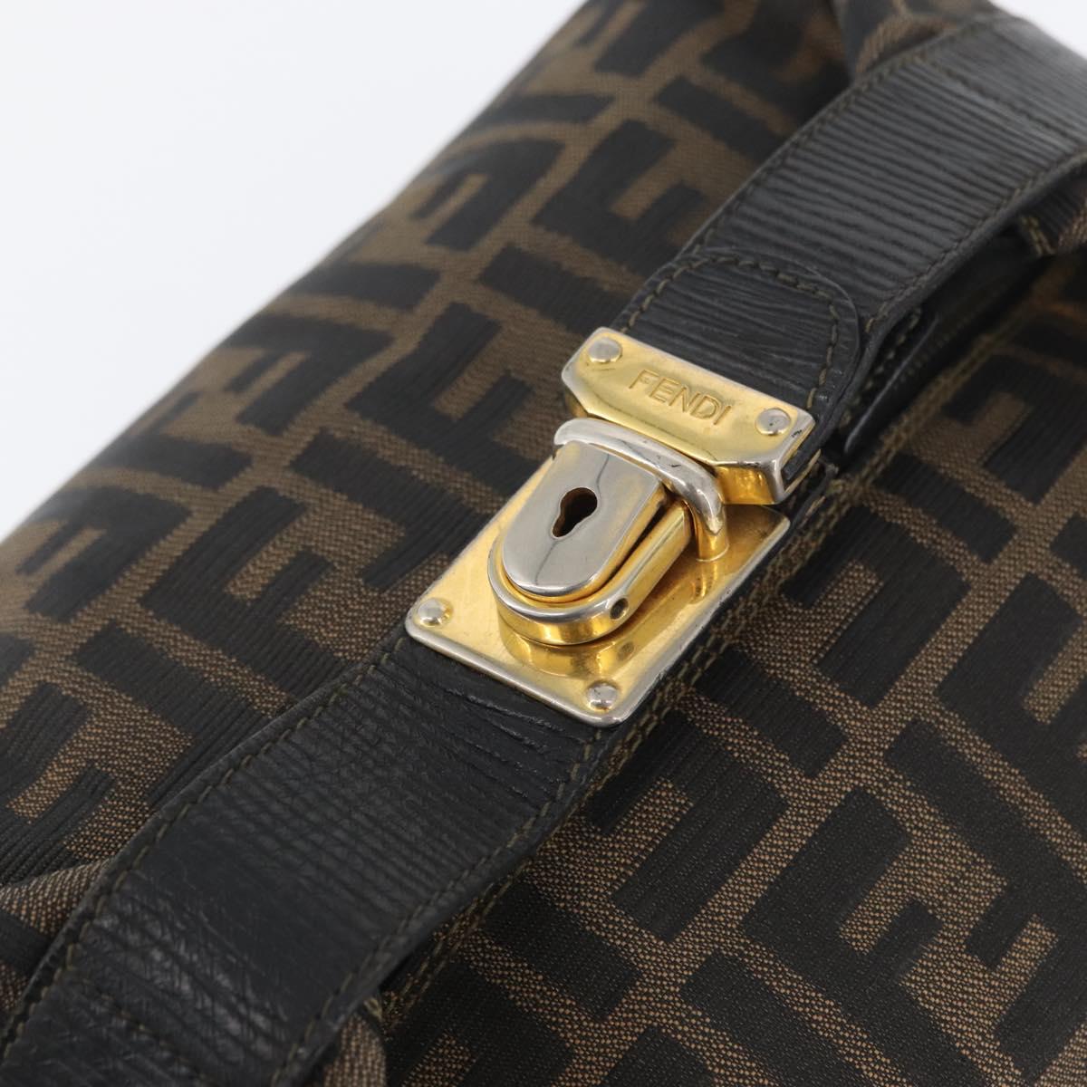 FENDI Zucca Canvas Hand Bag Black Brown Auth bs33273