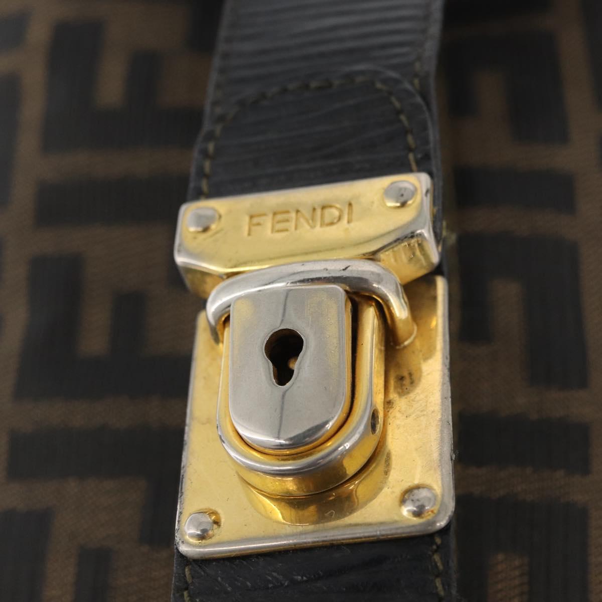 FENDI Zucca Canvas Hand Bag Black Brown Auth bs33273