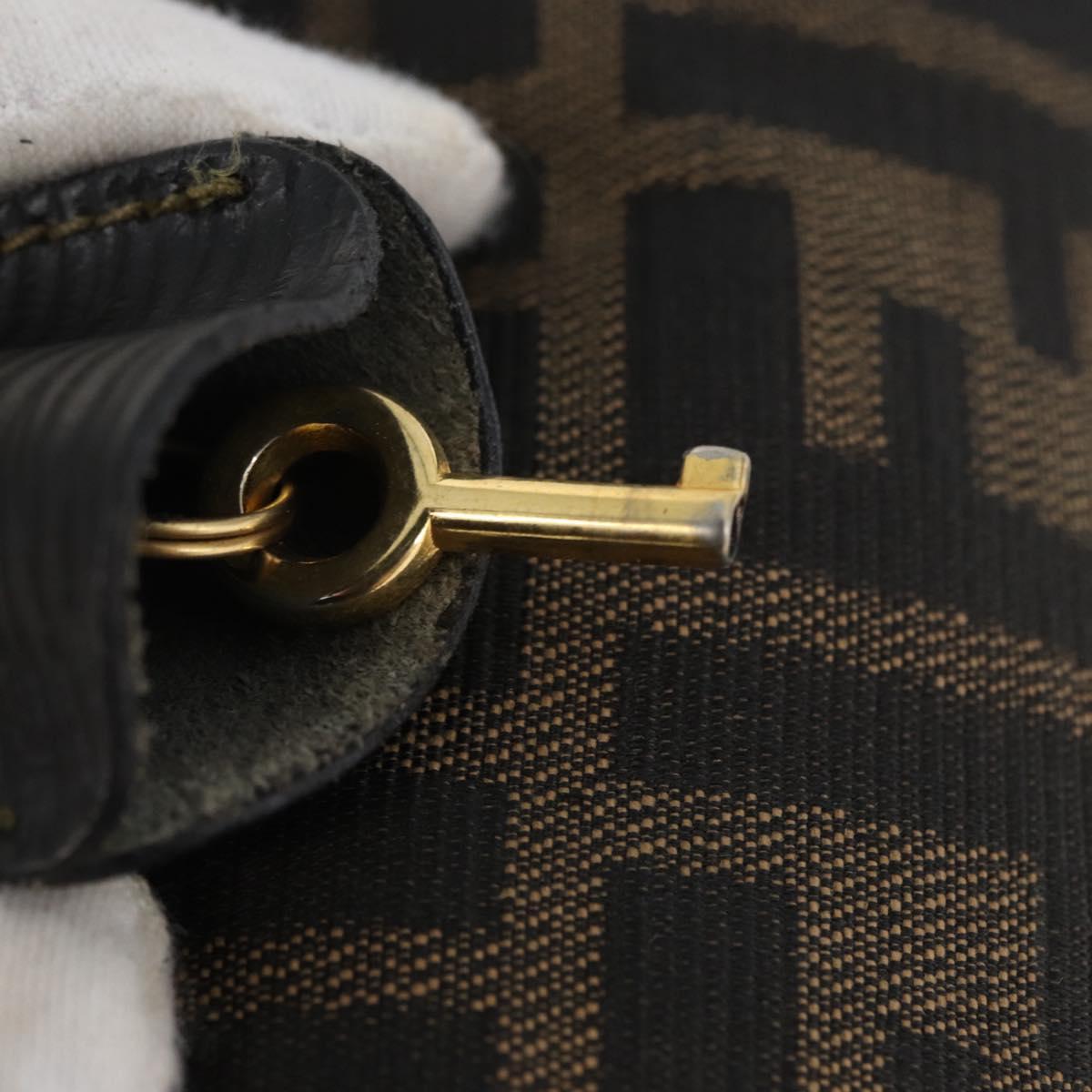 FENDI Zucca Canvas Hand Bag Black Brown Auth bs33273