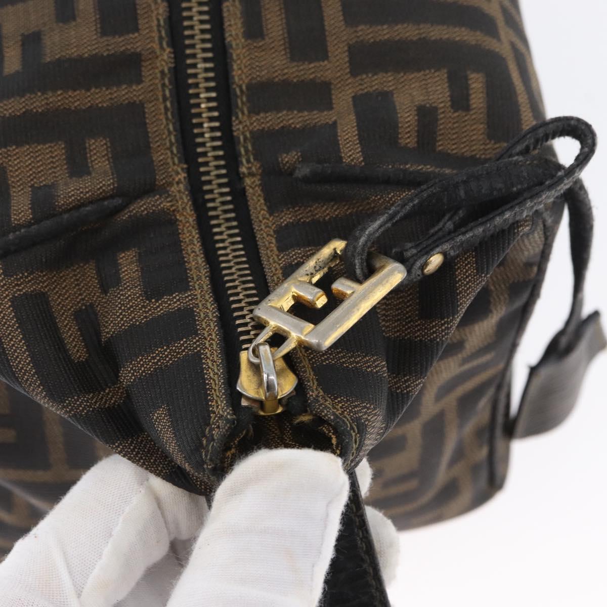 FENDI Zucca Canvas Hand Bag Black Brown Auth bs33273