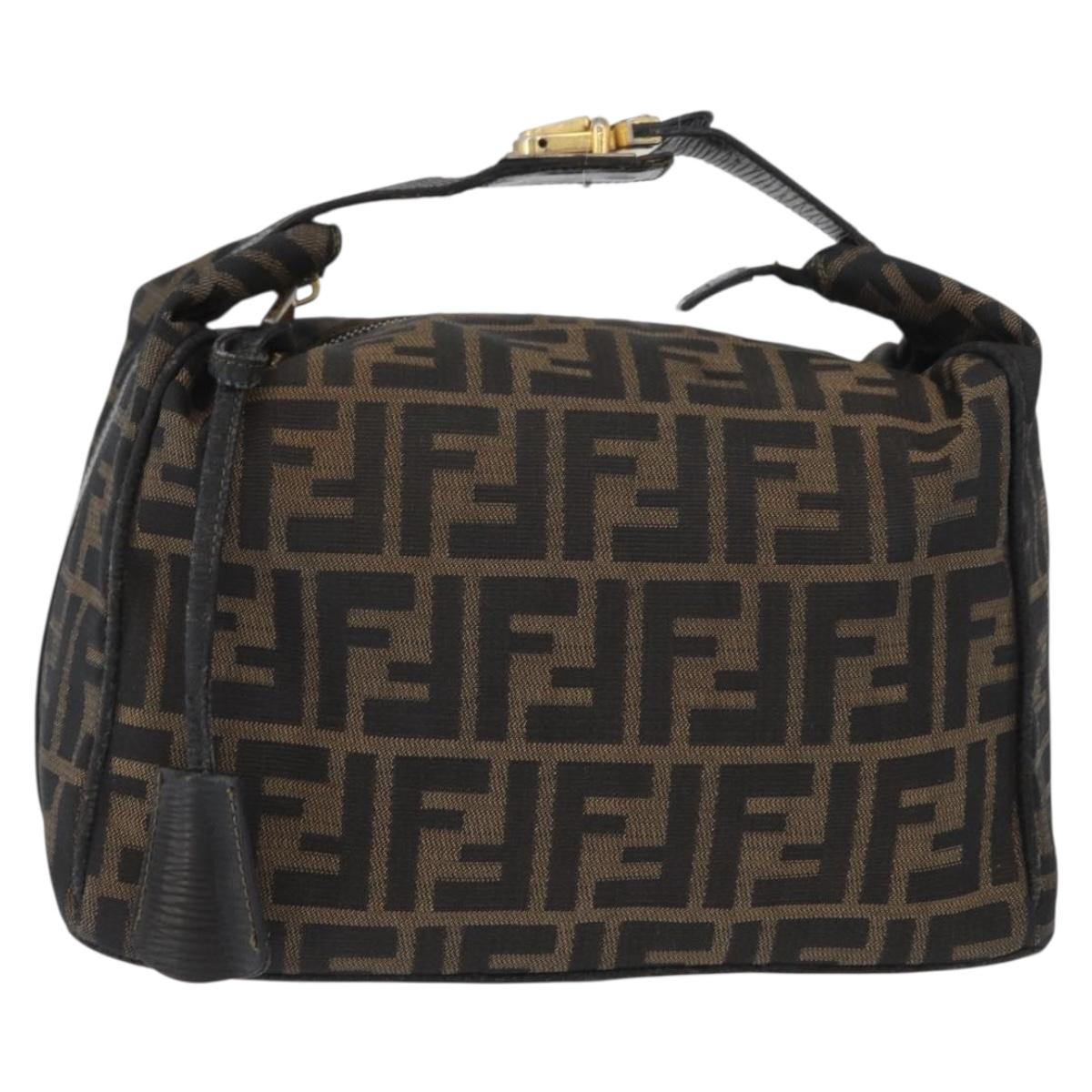 FENDI Zucca Canvas Hand Bag Black Brown Auth bs33273