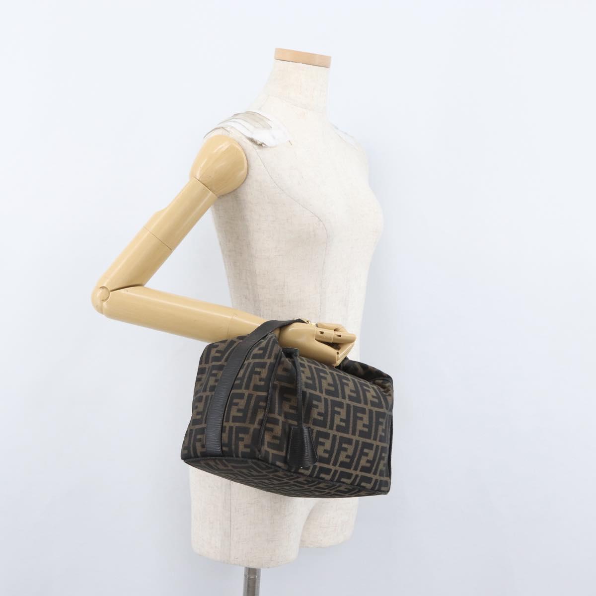 FENDI Zucca Canvas Hand Bag Black Brown Auth bs33273