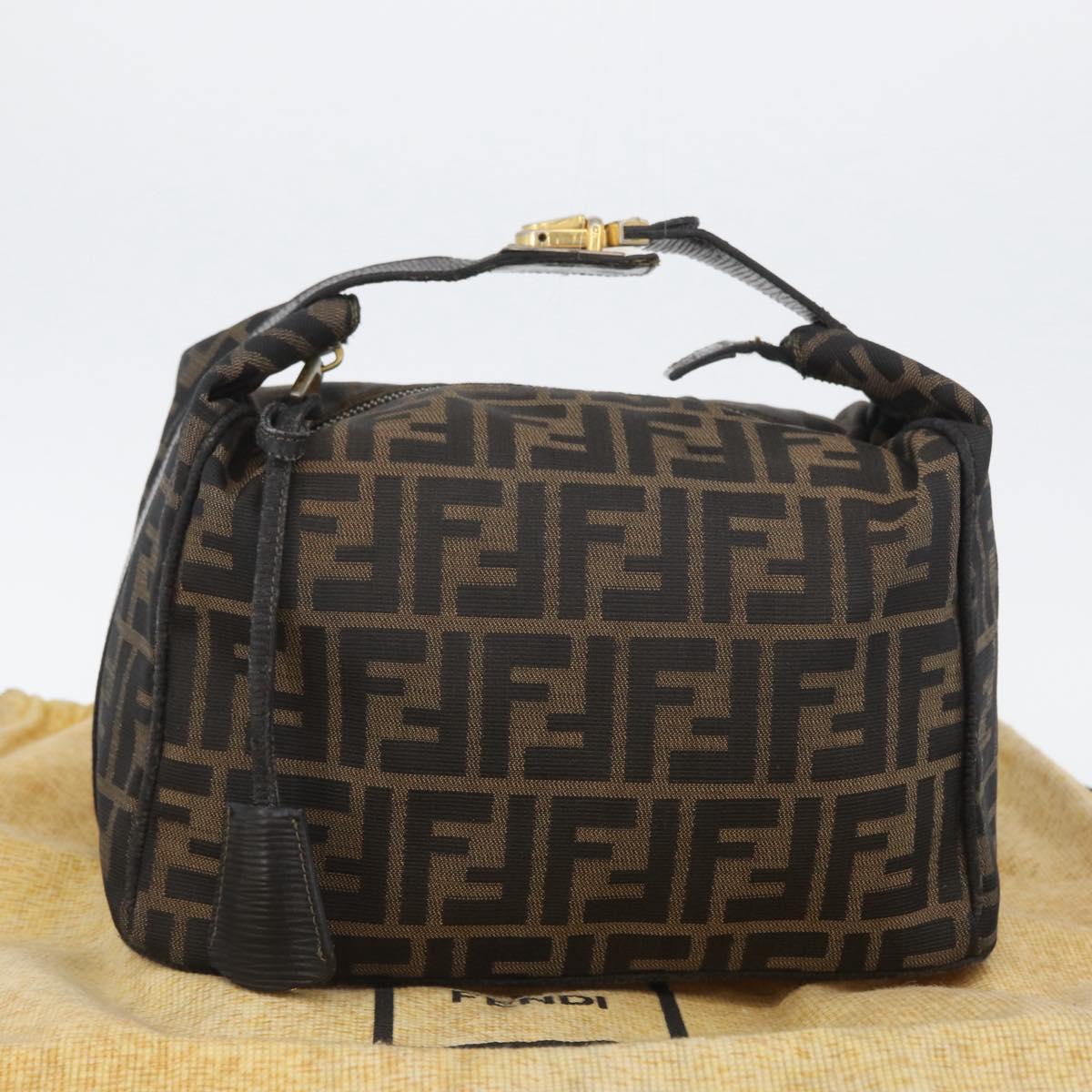 FENDI Zucca Canvas Hand Bag Black Brown Auth bs33273