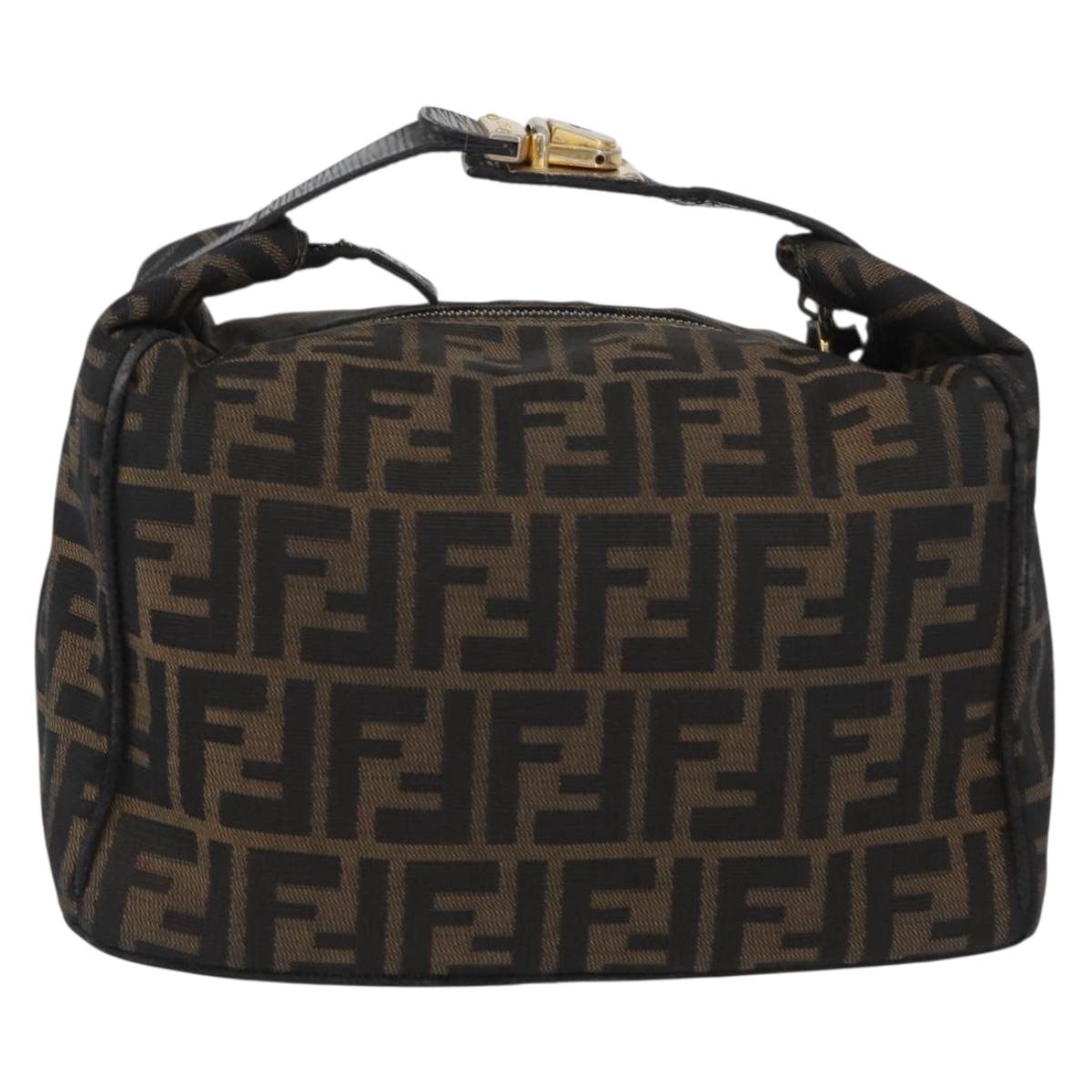 FENDI Zucca Canvas Hand Bag Black Brown Auth bs33273