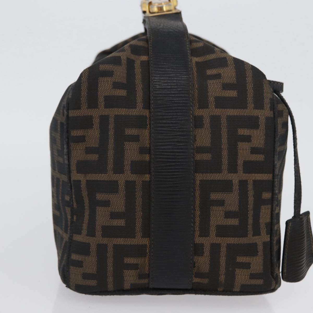 FENDI Zucca Canvas Hand Bag Black Brown Auth bs33273