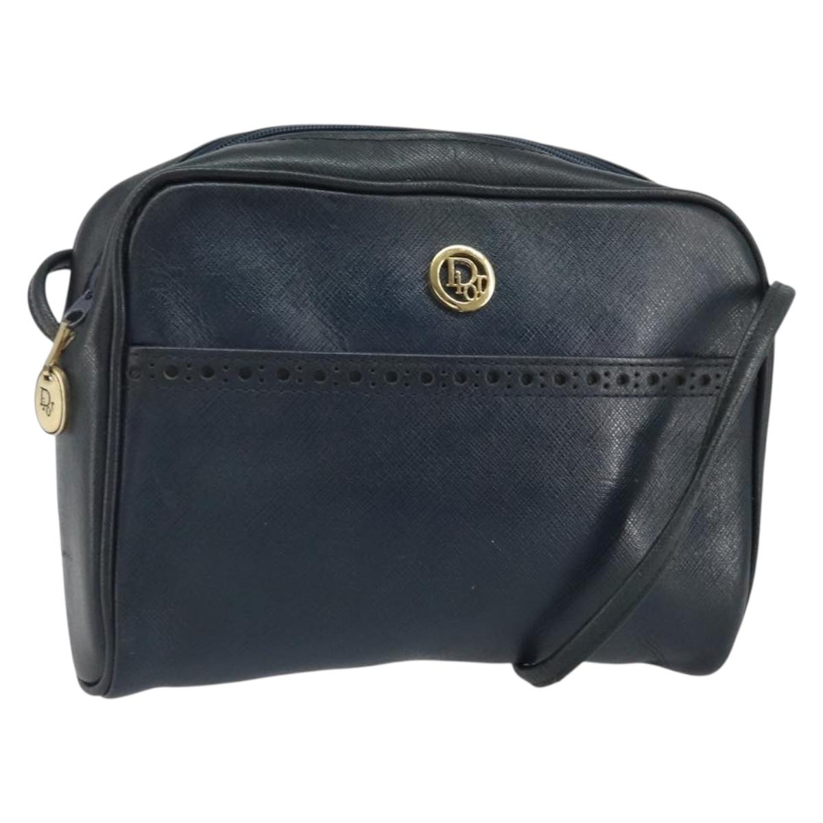 Christian Dior Shoulder Bag Leather Navy Gold Auth bs33276