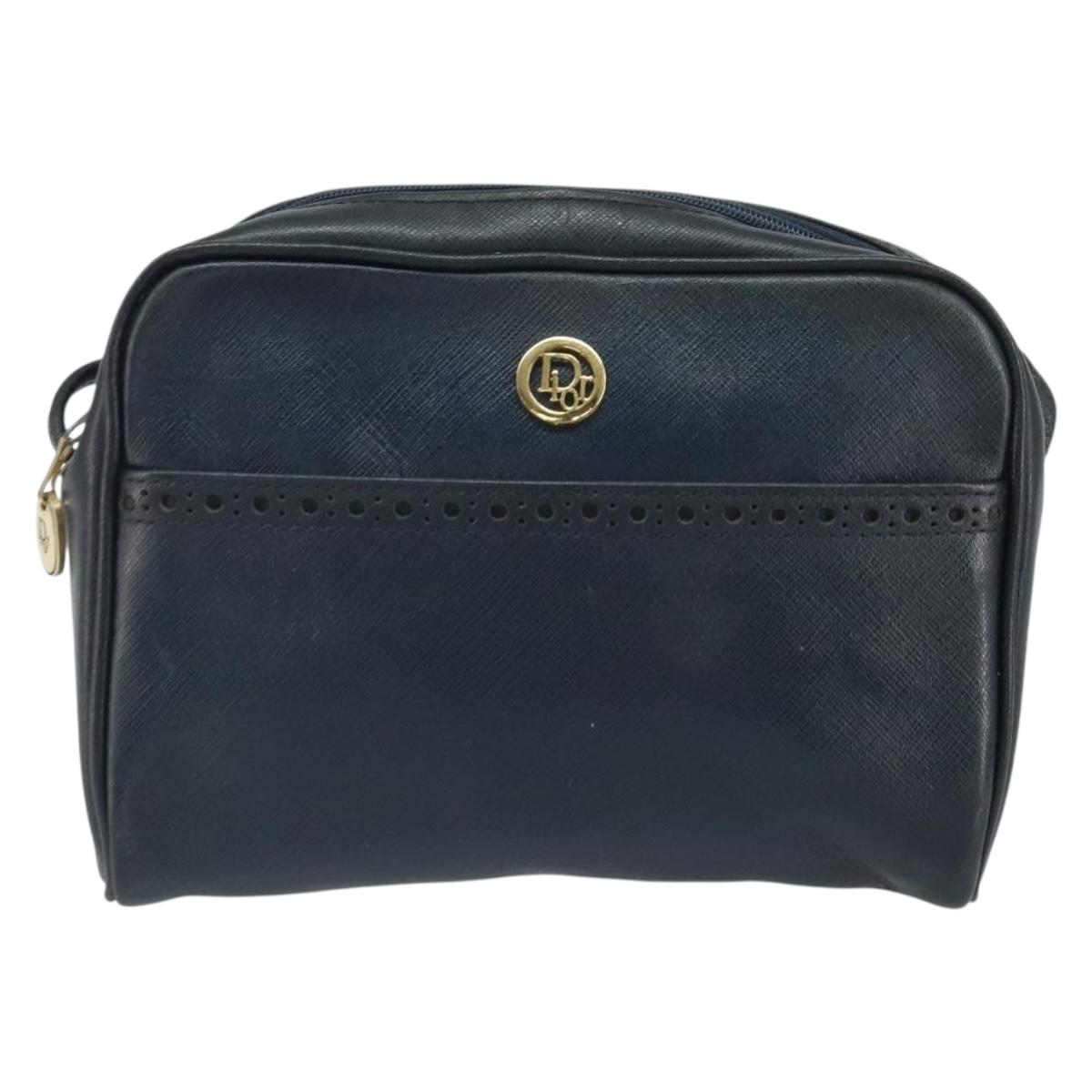 Christian Dior Shoulder Bag Leather Navy Gold Auth bs33276