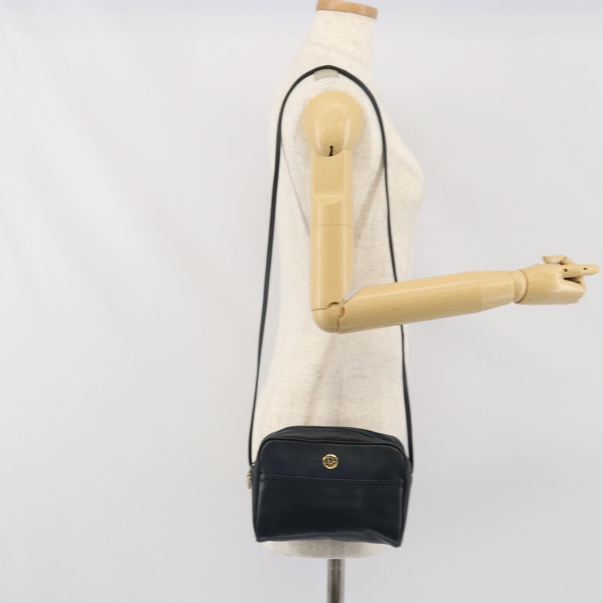 Christian Dior Shoulder Bag Leather Navy Gold Auth bs33276