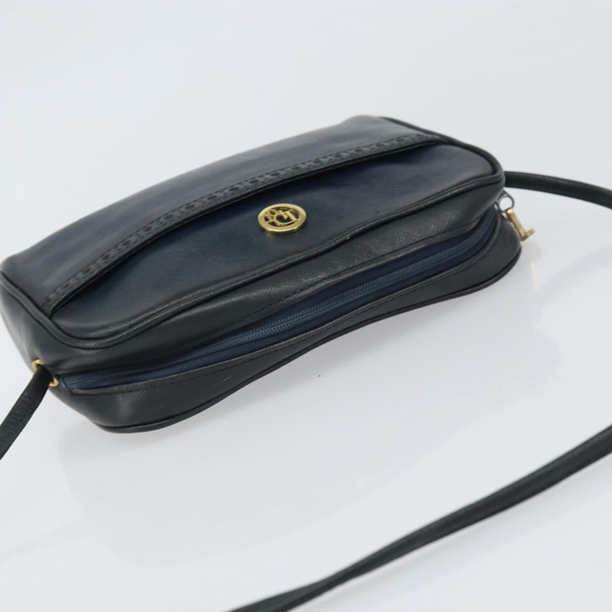 Christian Dior Shoulder Bag Leather Navy Gold Auth bs33276