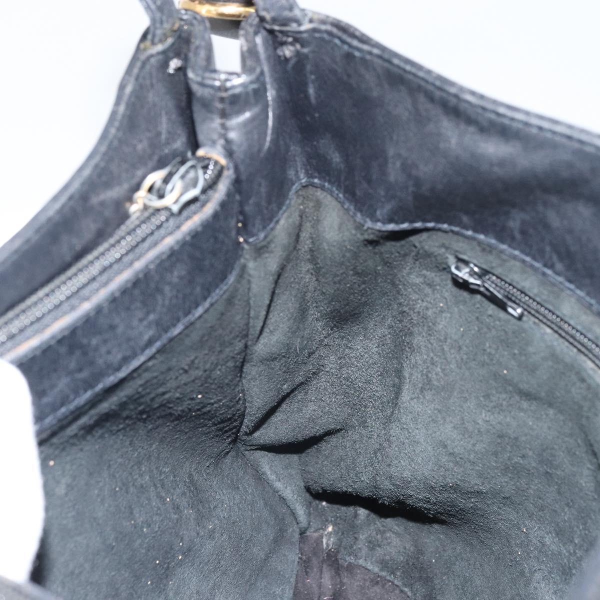 GUCCI Shoulder Bag Leather Black Gold Auth bs33277