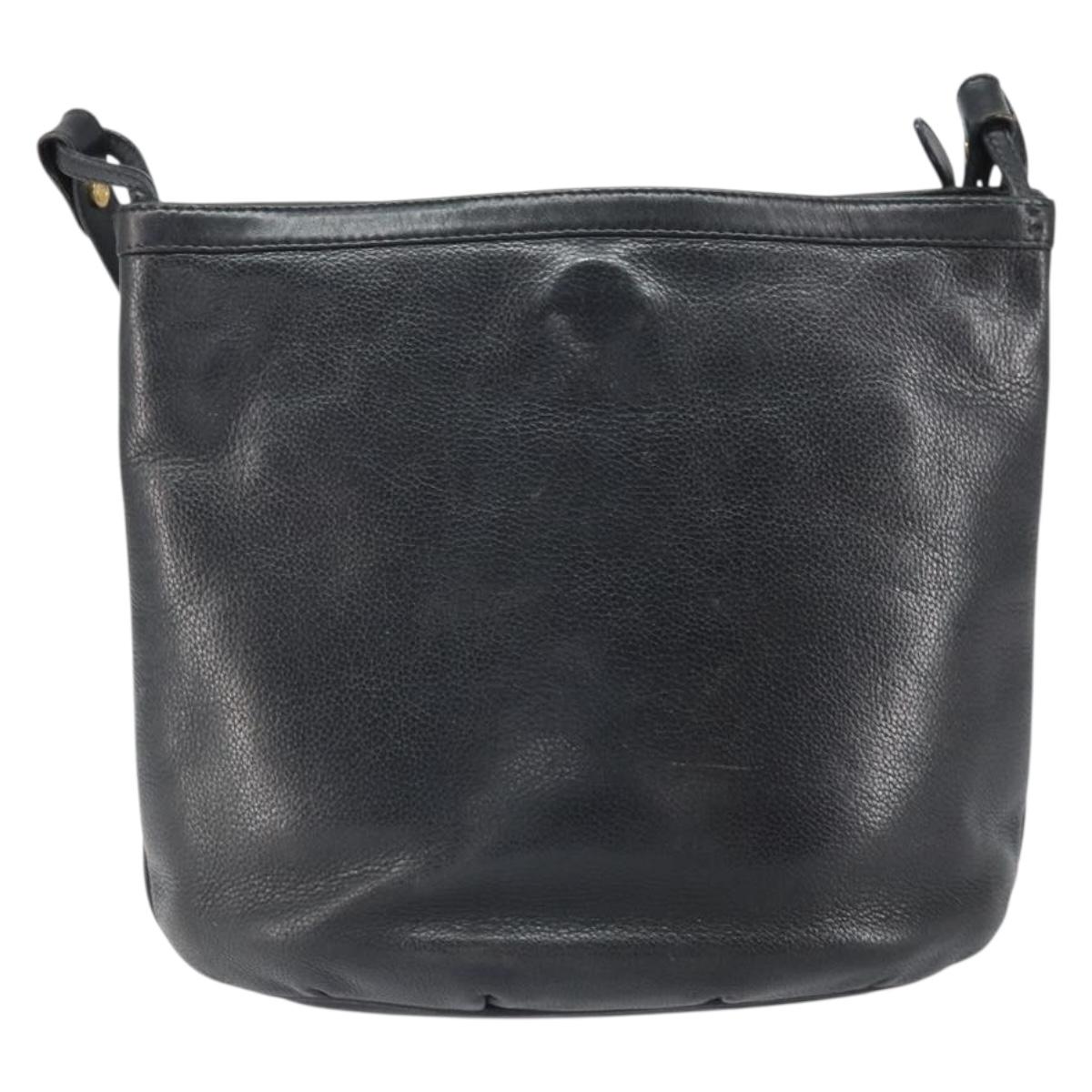 GUCCI Shoulder Bag Leather Black Gold Auth bs33277