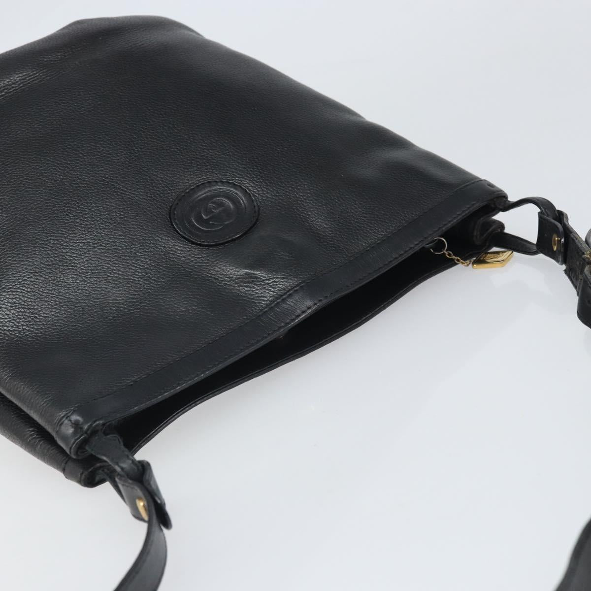 GUCCI Shoulder Bag Leather Black Gold Auth bs33277