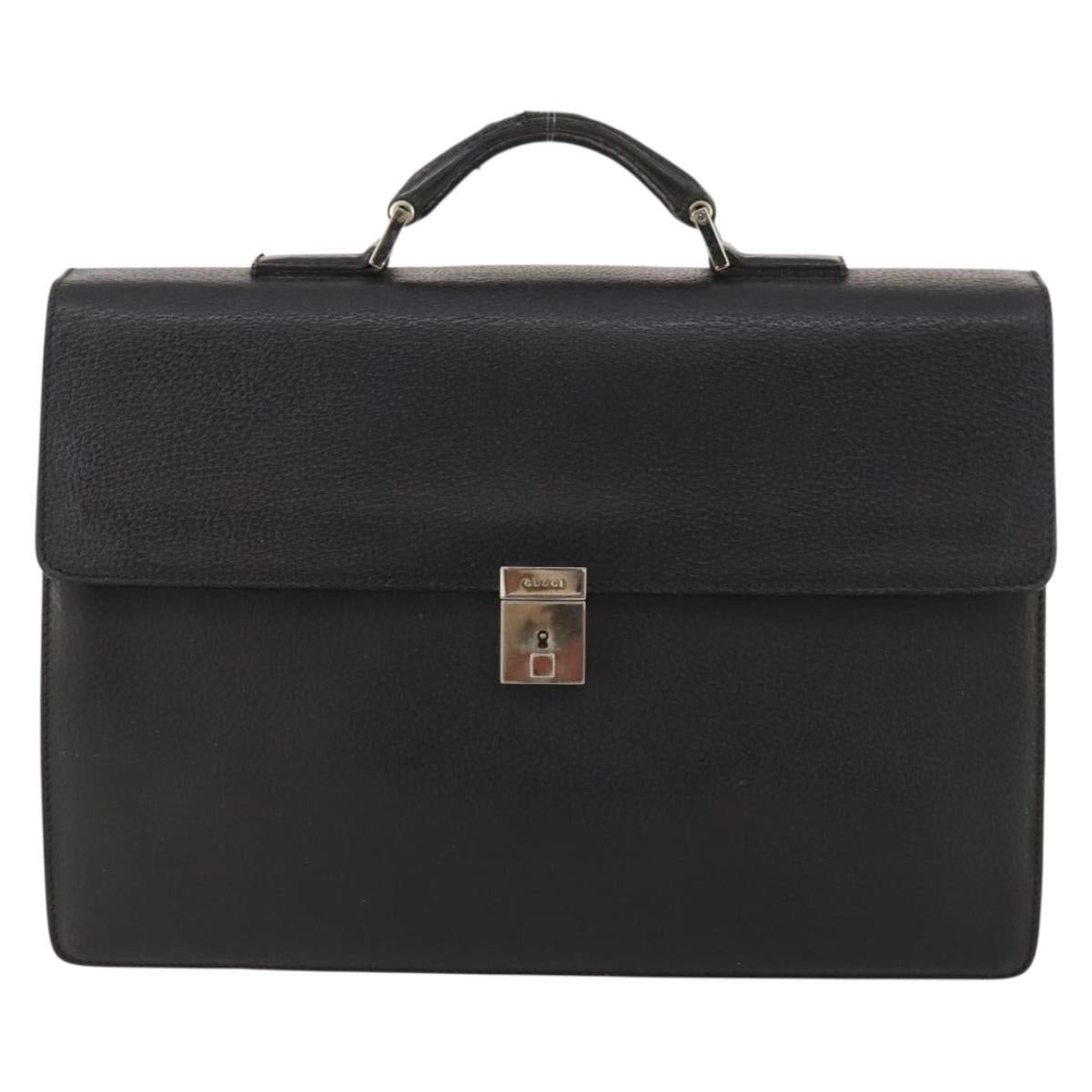 GUCCI Briefcase Leather Black Silver 015 0235 Auth bs33279
