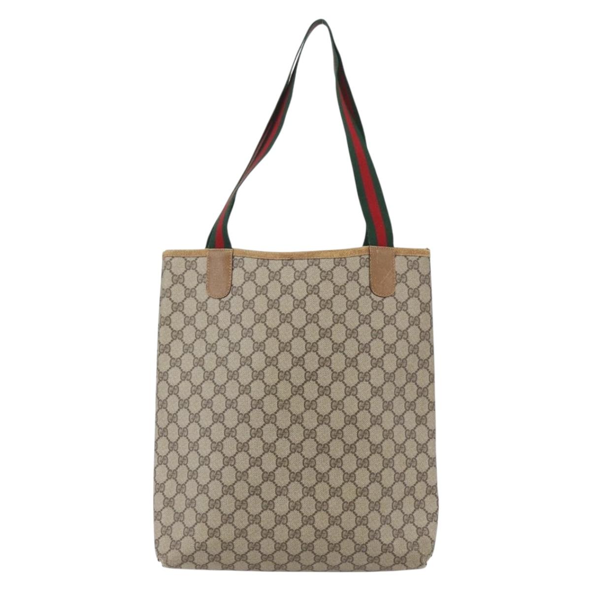 GUCCI GG Supreme Web Sherry Line Tote Bag PVC Beige Gold 40 02 003 Auth bs33280