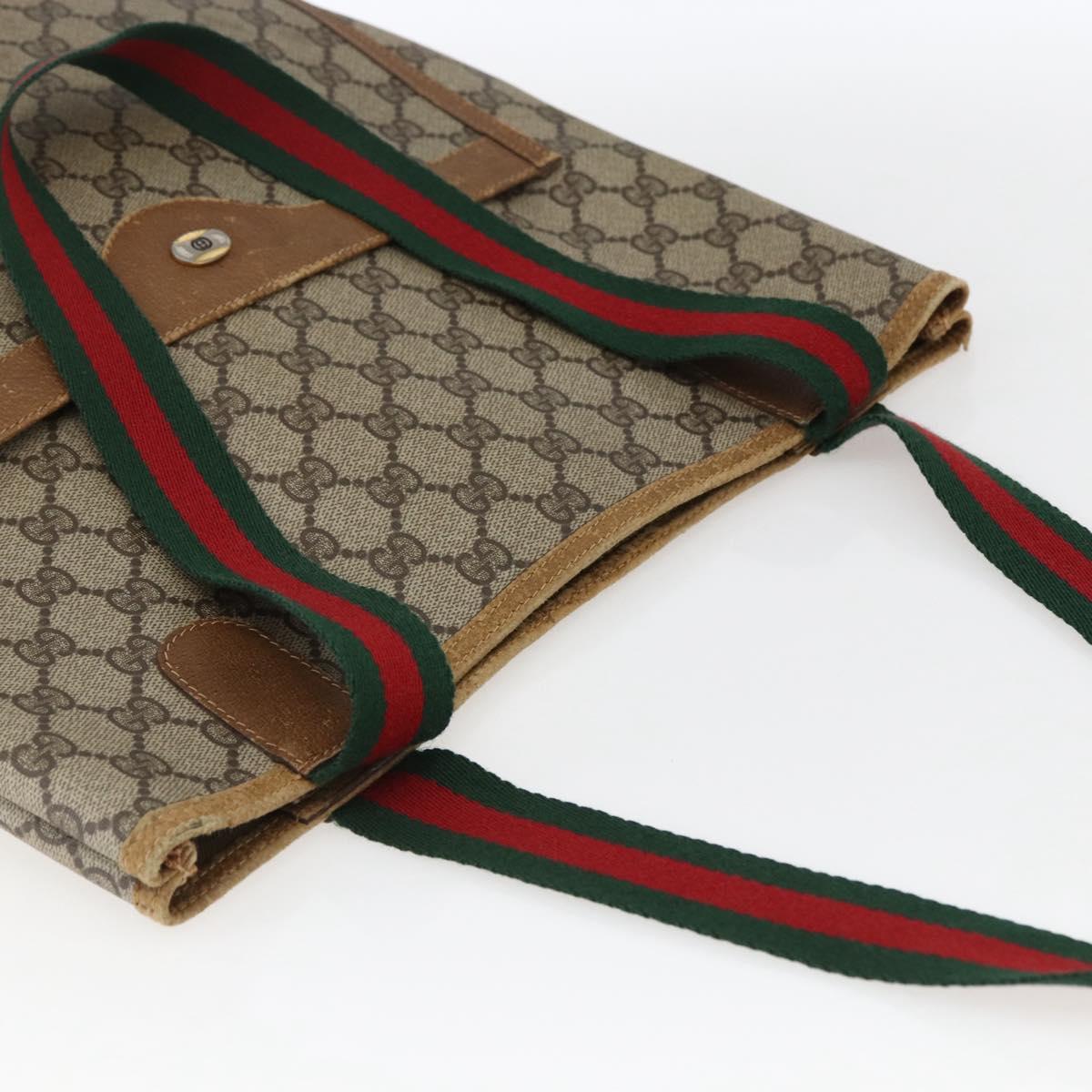 GUCCI GG Supreme Web Sherry Line Tote Bag PVC Beige Gold 40 02 003 Auth bs33280