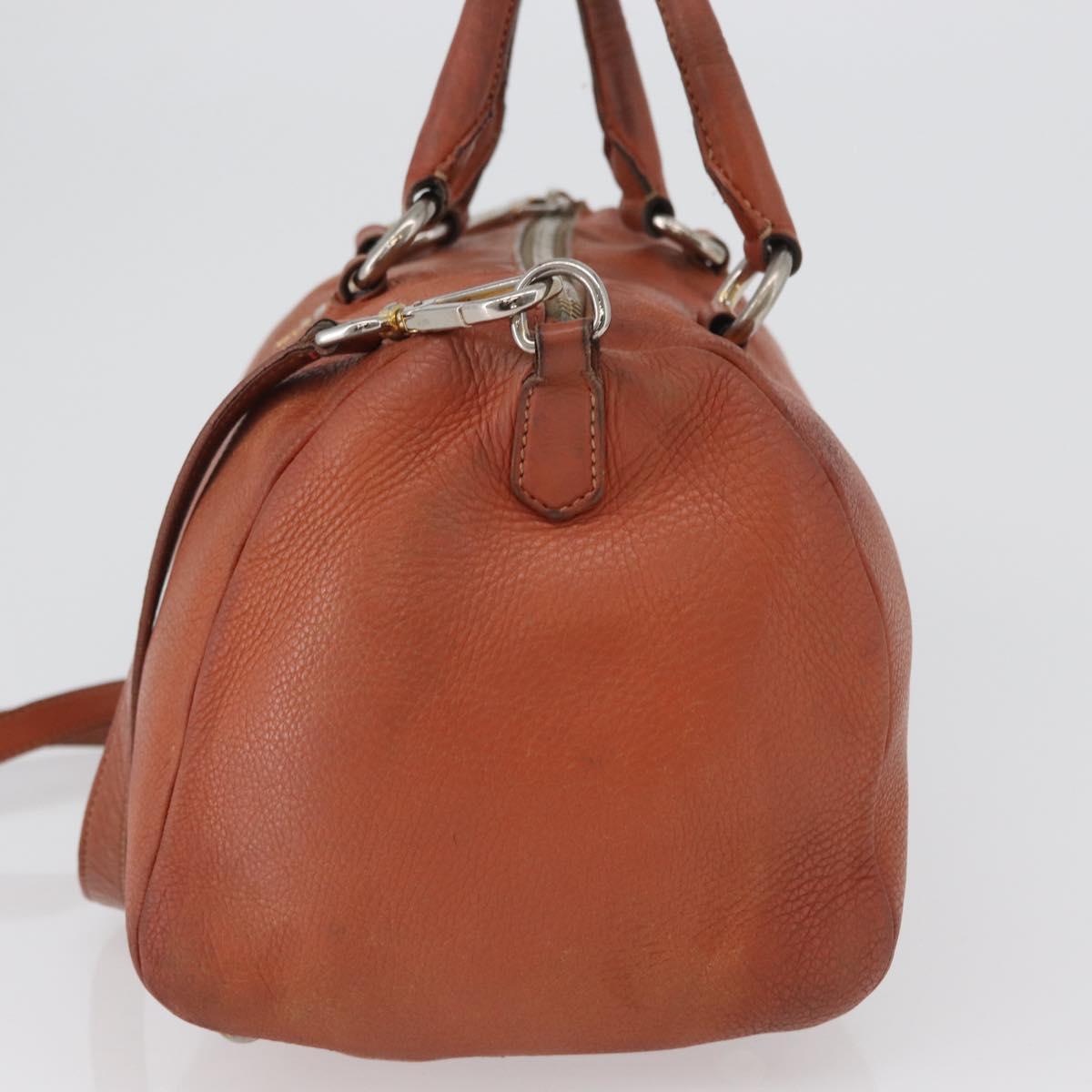PRADA Hand Bag Leather 2way Orange Silver Auth bs33283