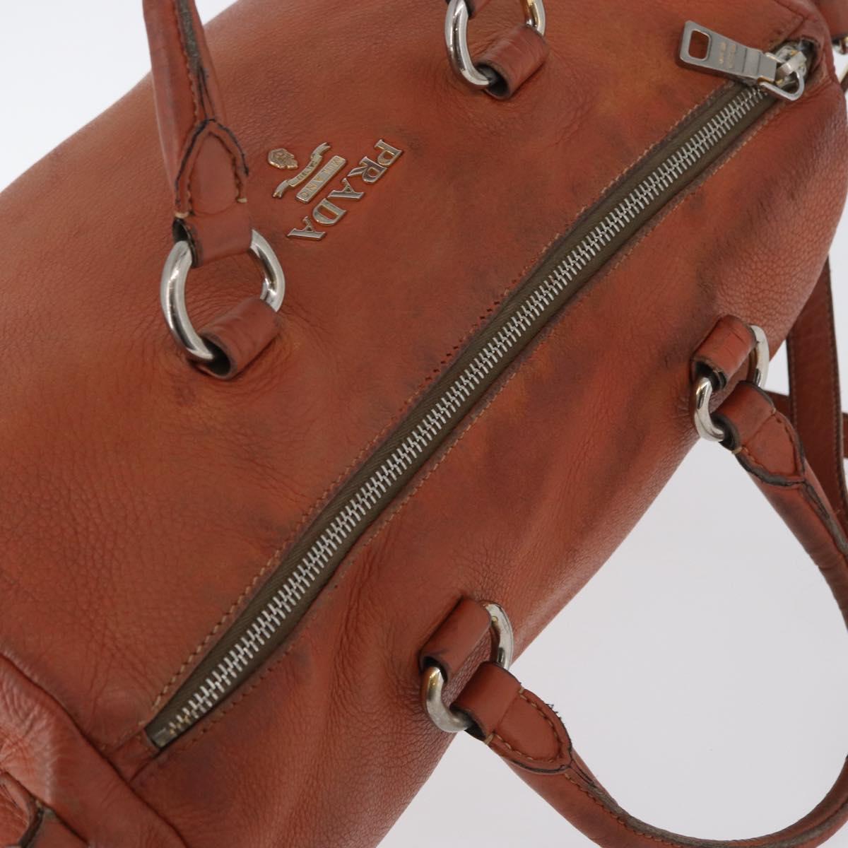 PRADA Hand Bag Leather 2way Orange Silver Auth bs33283