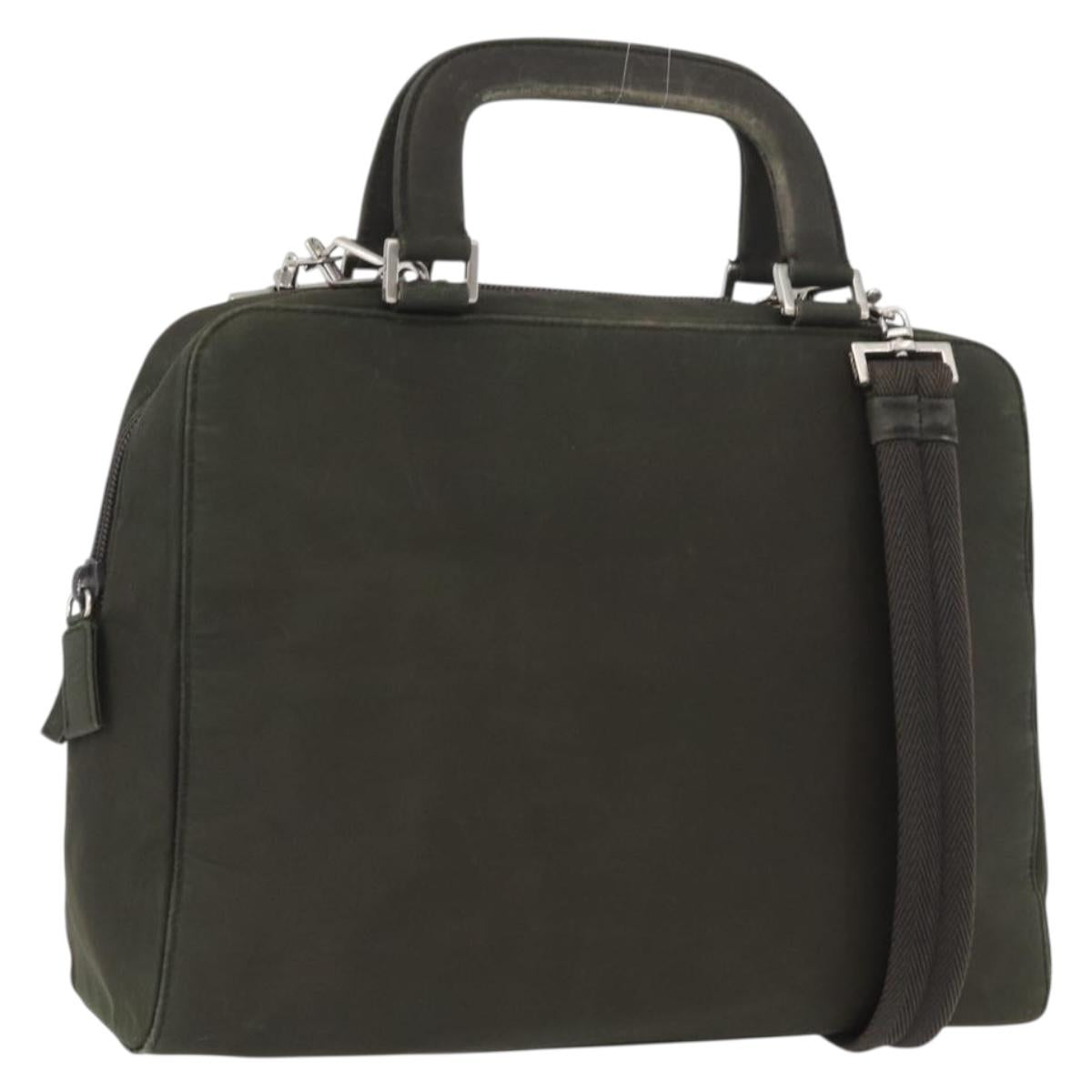 PRADA Hand Bag Nylon 2way Khaki Silver Auth bs33285