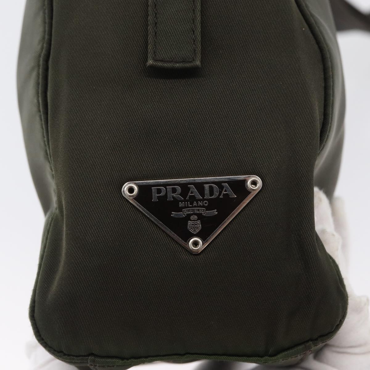 PRADA Hand Bag Nylon 2way Khaki Silver Auth bs33285