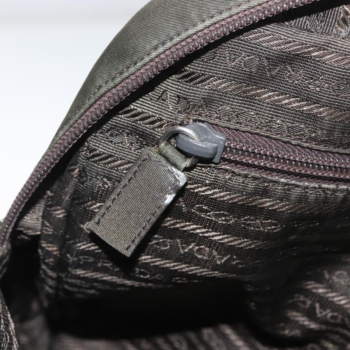 PRADA Hand Bag Nylon 2way Khaki Silver Auth bs33285