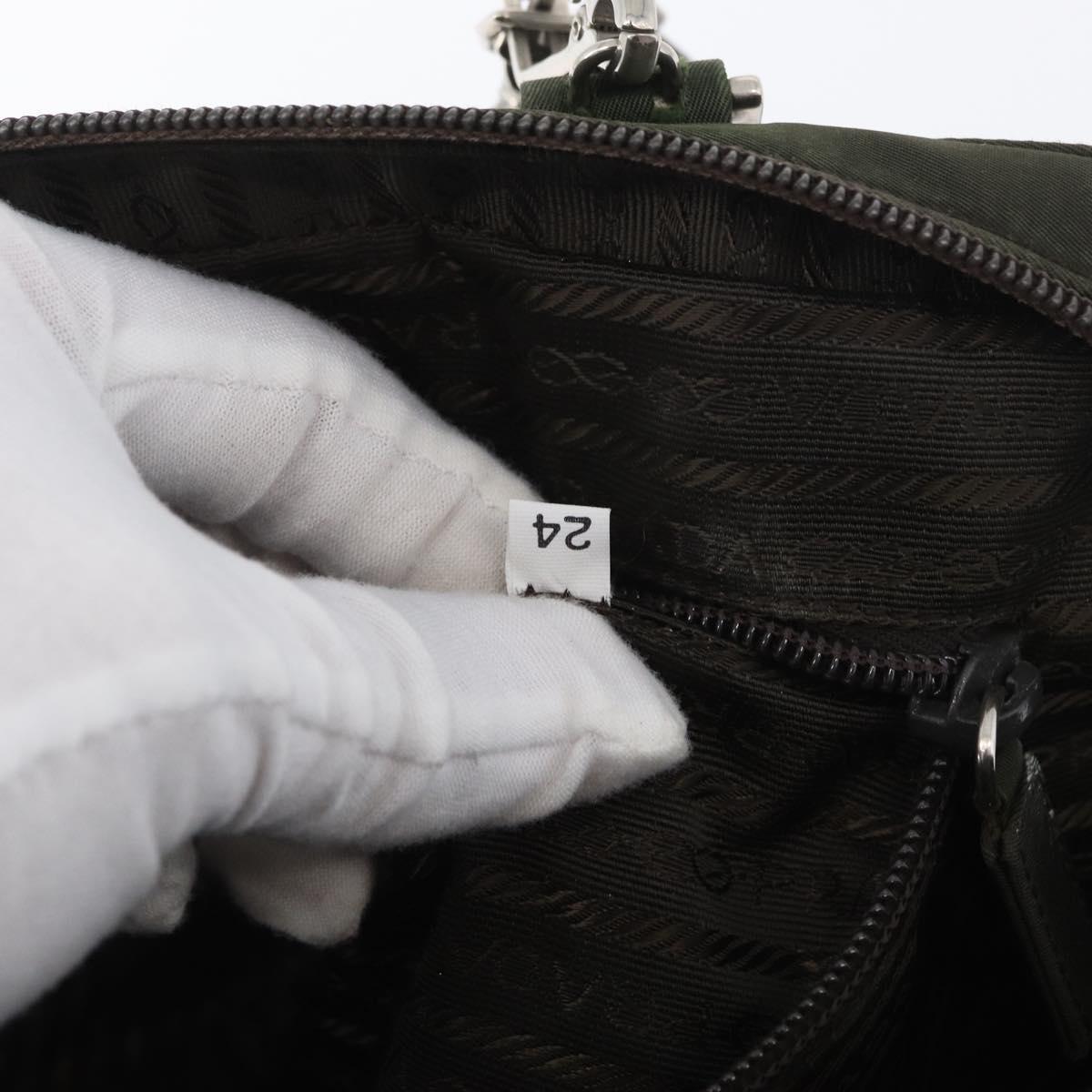 PRADA Hand Bag Nylon 2way Khaki Silver Auth bs33285