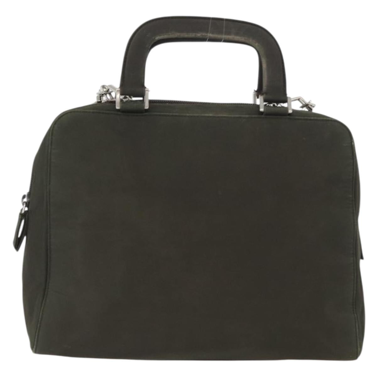 PRADA Hand Bag Nylon 2way Khaki Silver Auth bs33285