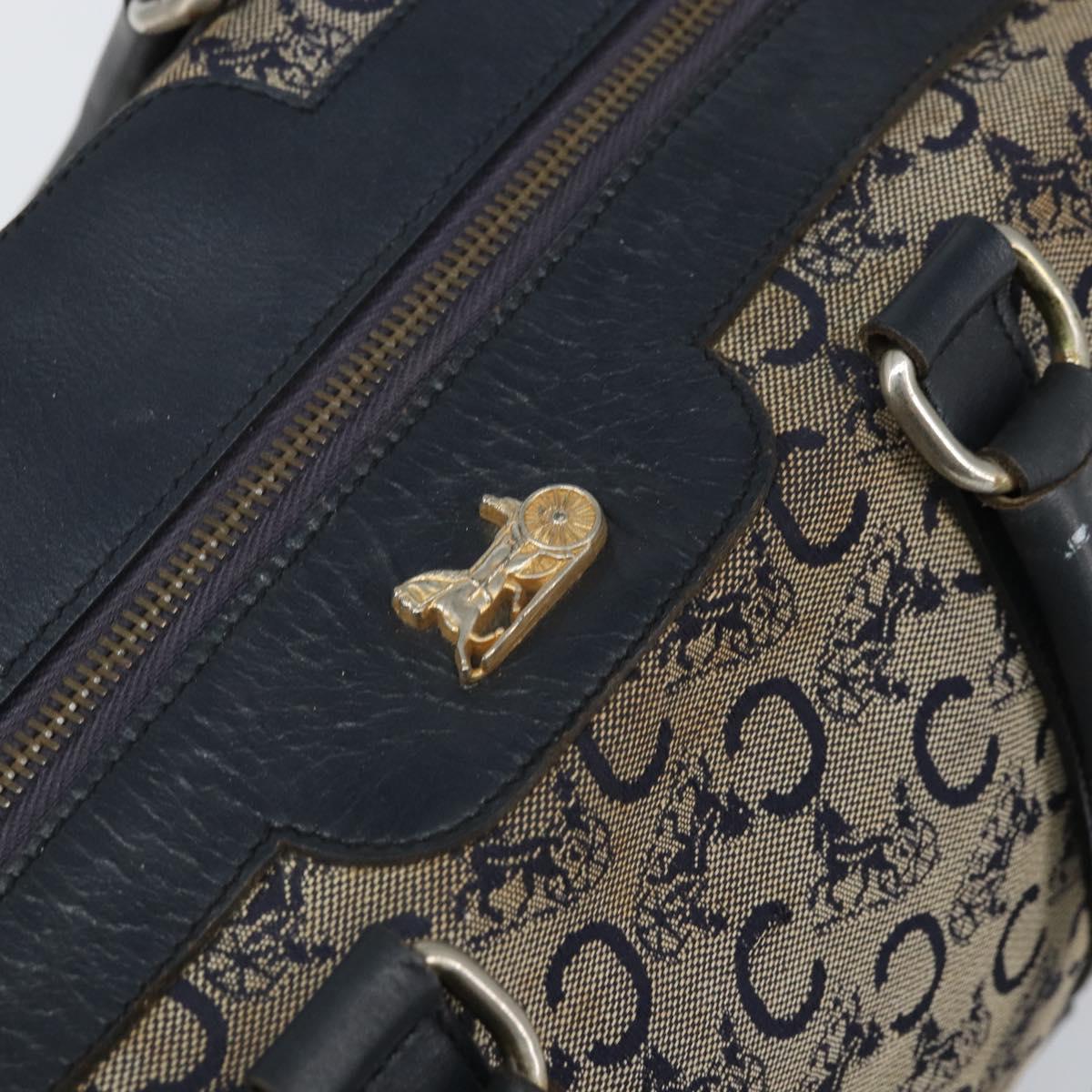 CELINE C Macadam Canvas Hand Bag Navy Gold Auth bs33286