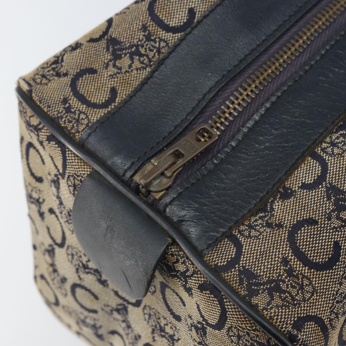 CELINE C Macadam Canvas Hand Bag Navy Gold Auth bs33286