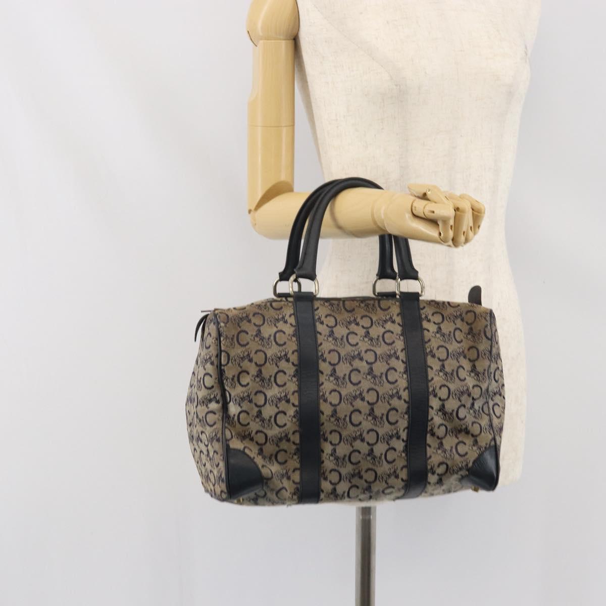 CELINE C Macadam Canvas Hand Bag Navy Gold Auth bs33286