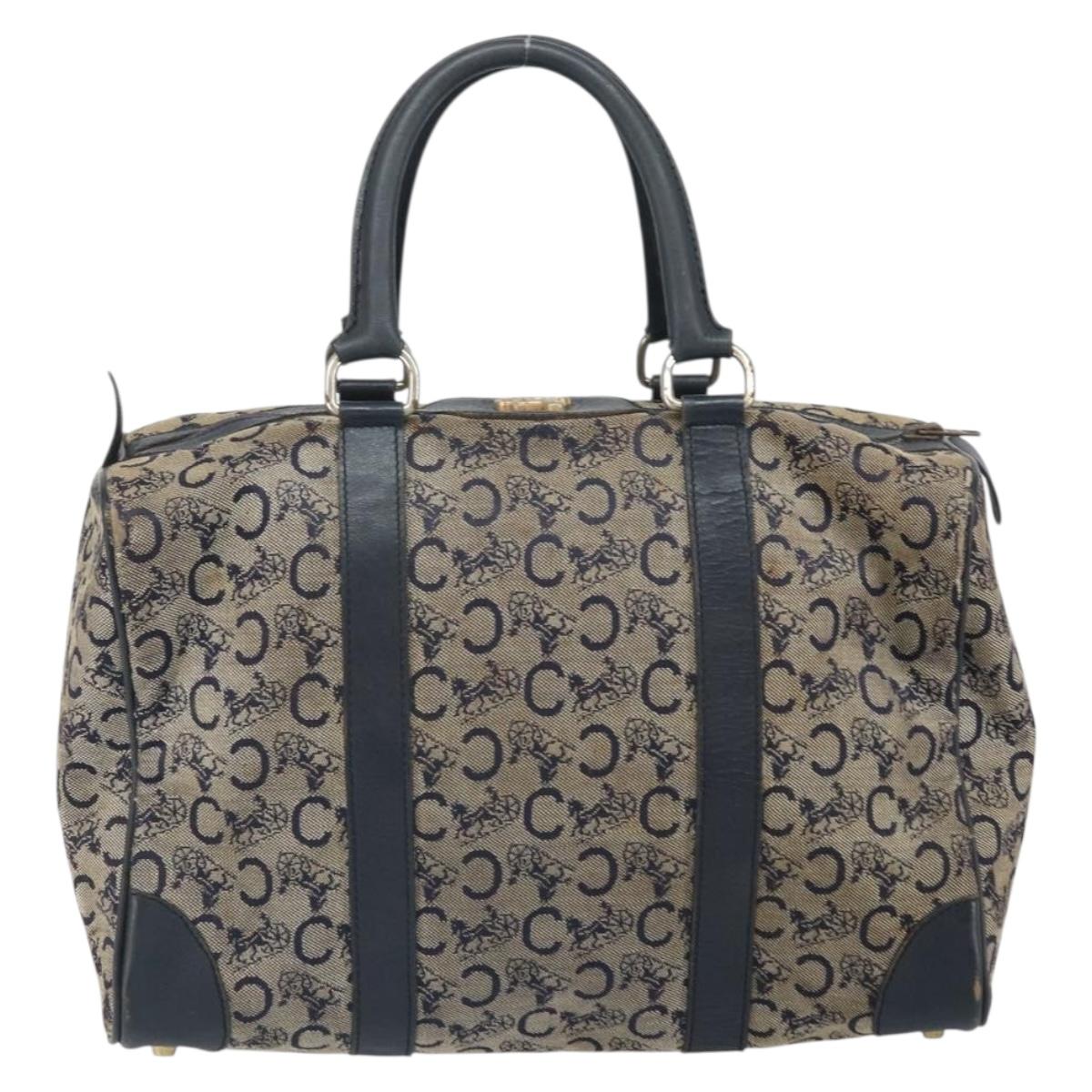 CELINE C Macadam Canvas Hand Bag Navy Gold Auth bs33286