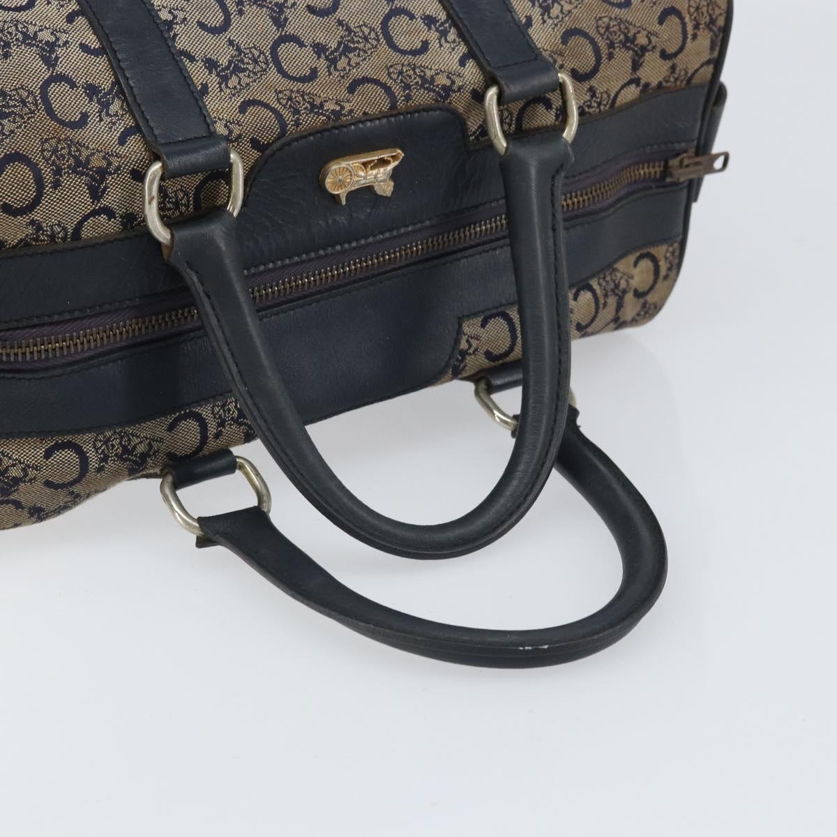 CELINE C Macadam Canvas Hand Bag Navy Gold Auth bs33286