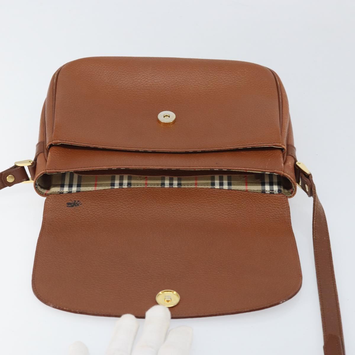 Burberrys Shoulder Bag Leather Brown Gold Auth bs33288