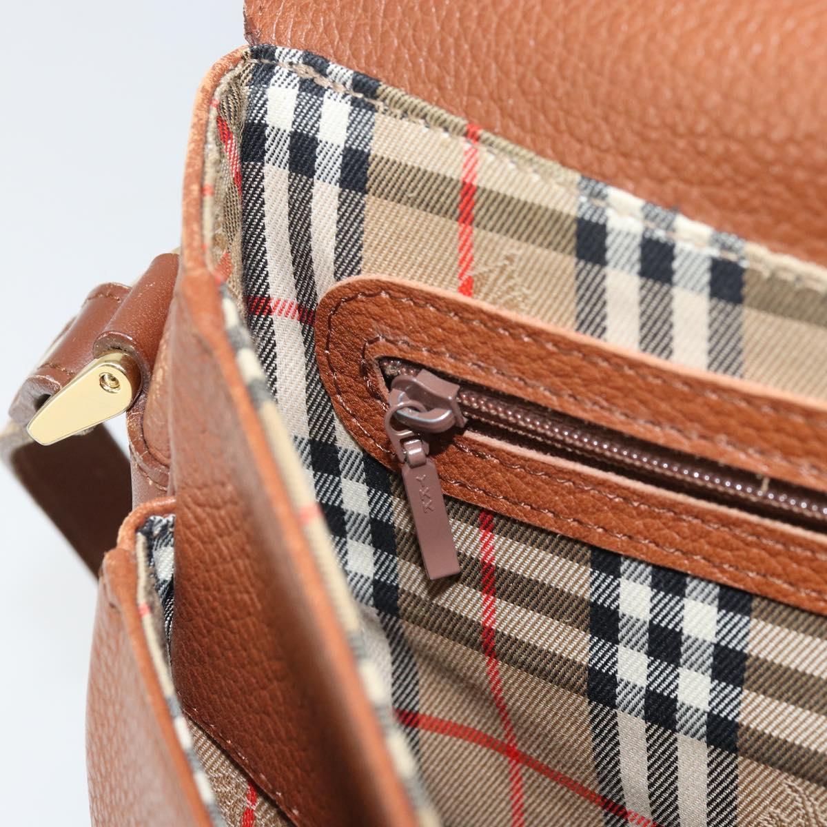 Burberrys Shoulder Bag Leather Brown Gold Auth bs33288