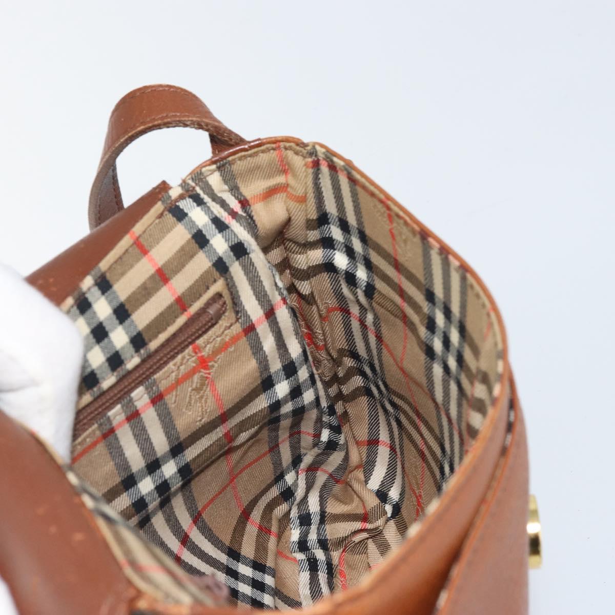 Burberrys Shoulder Bag Leather Brown Gold Auth bs33289