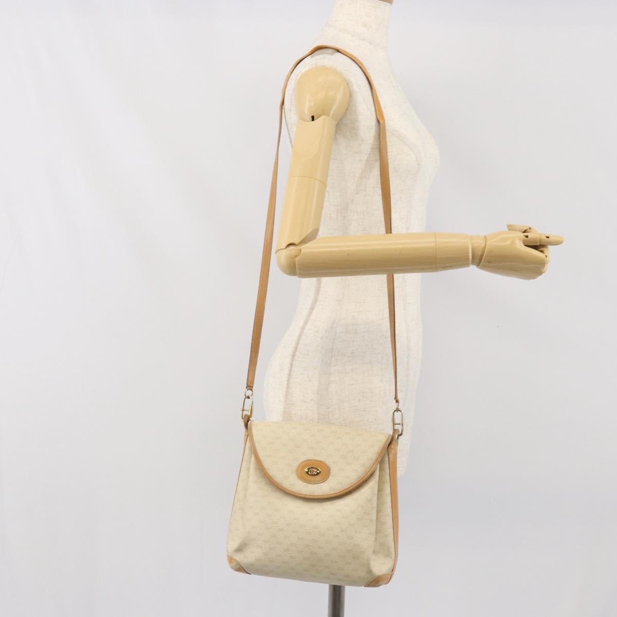 GUCCI Micro GG Supreme Shoulder Bag PVC White Gold Auth bs33291