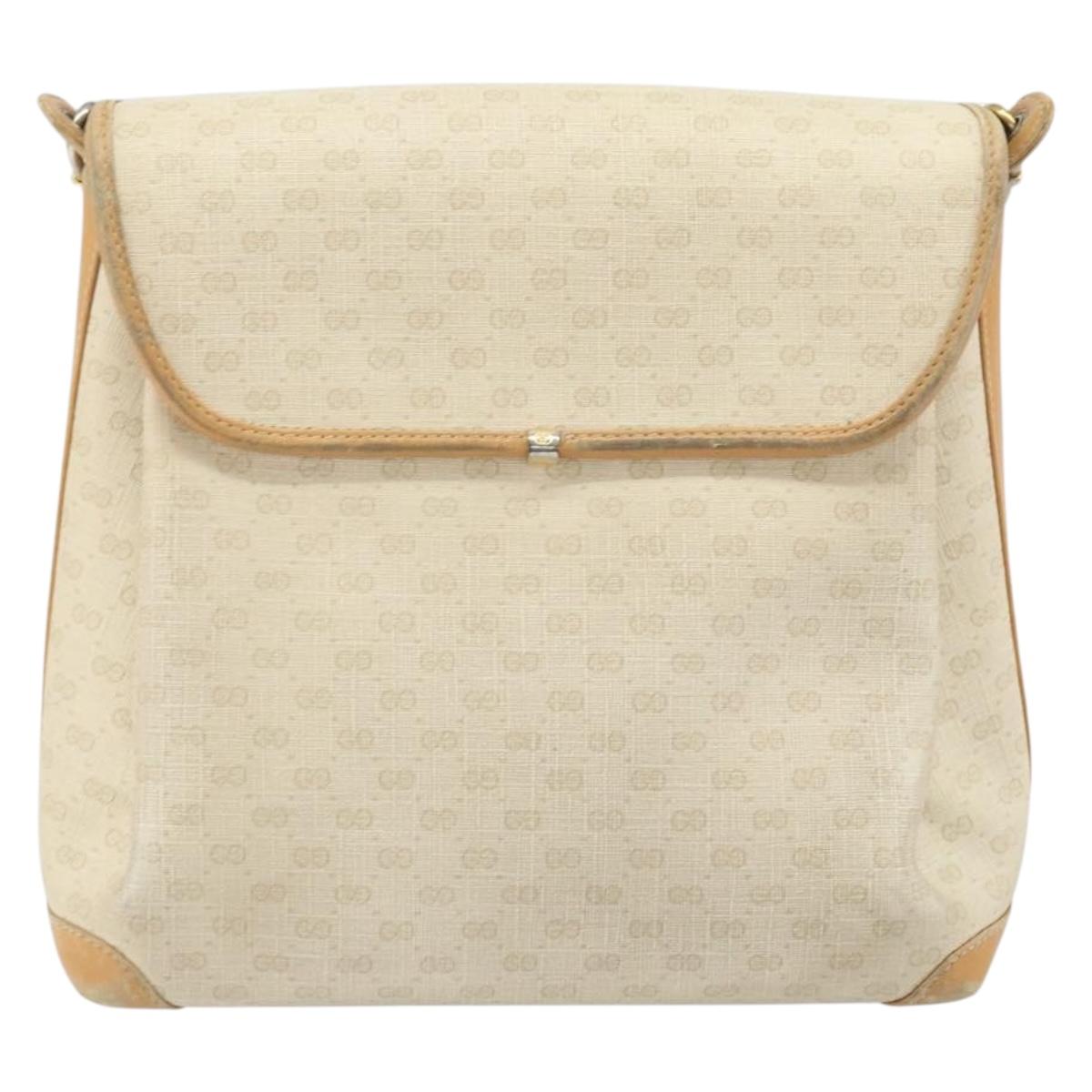 GUCCI Micro GG Supreme Shoulder Bag PVC White Gold Auth bs33291